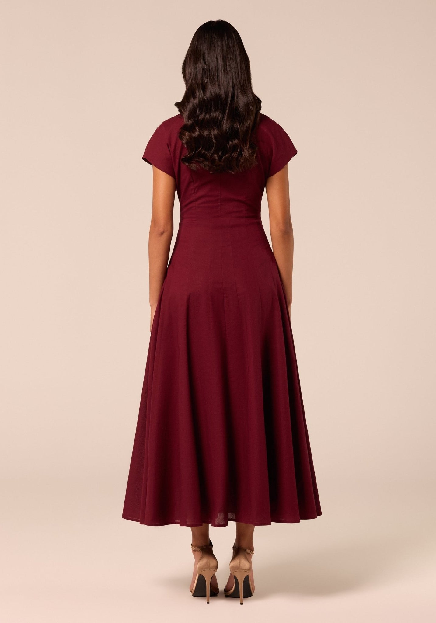 Burgundy Kimono Sleeve Linen Dress - shopaleena