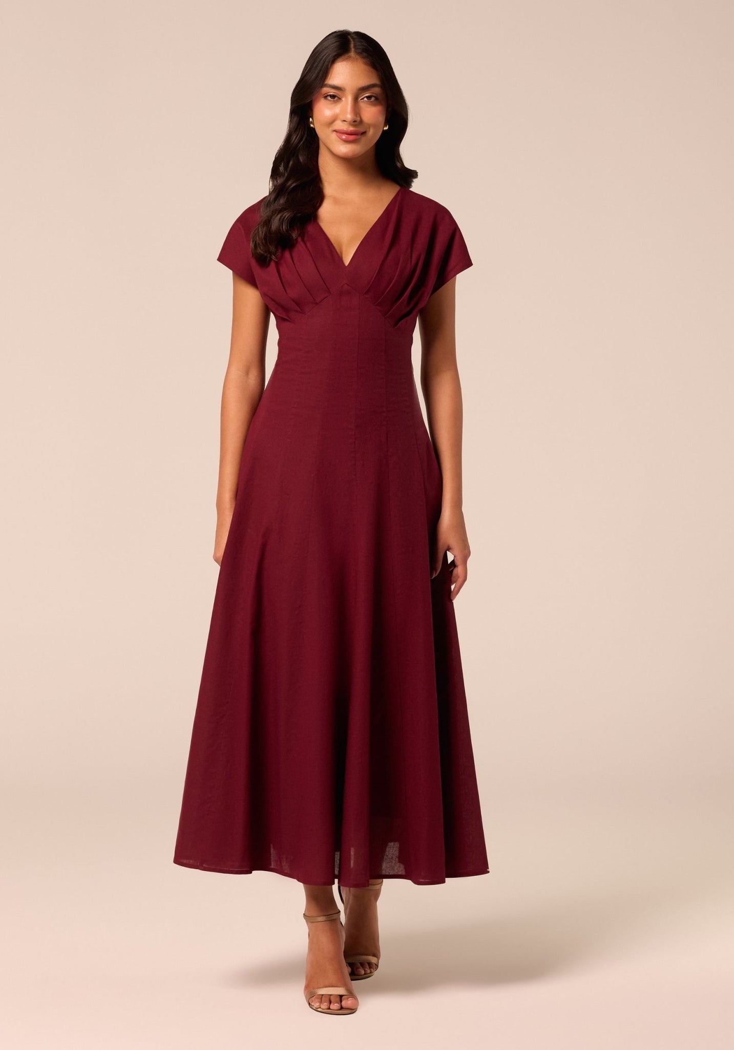 Burgundy Kimono Sleeve Linen Dress - shopaleena