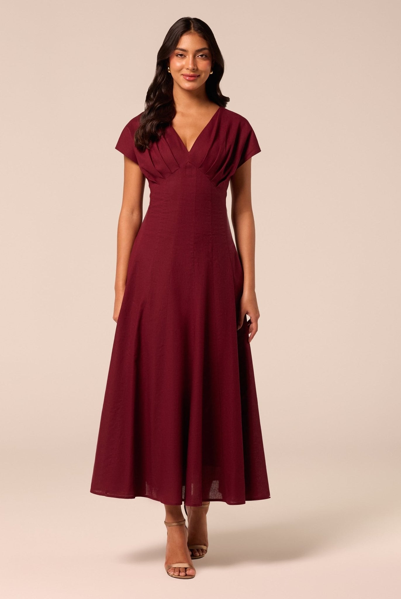 Burgundy Kimono Sleeve Linen Dress - shopaleena