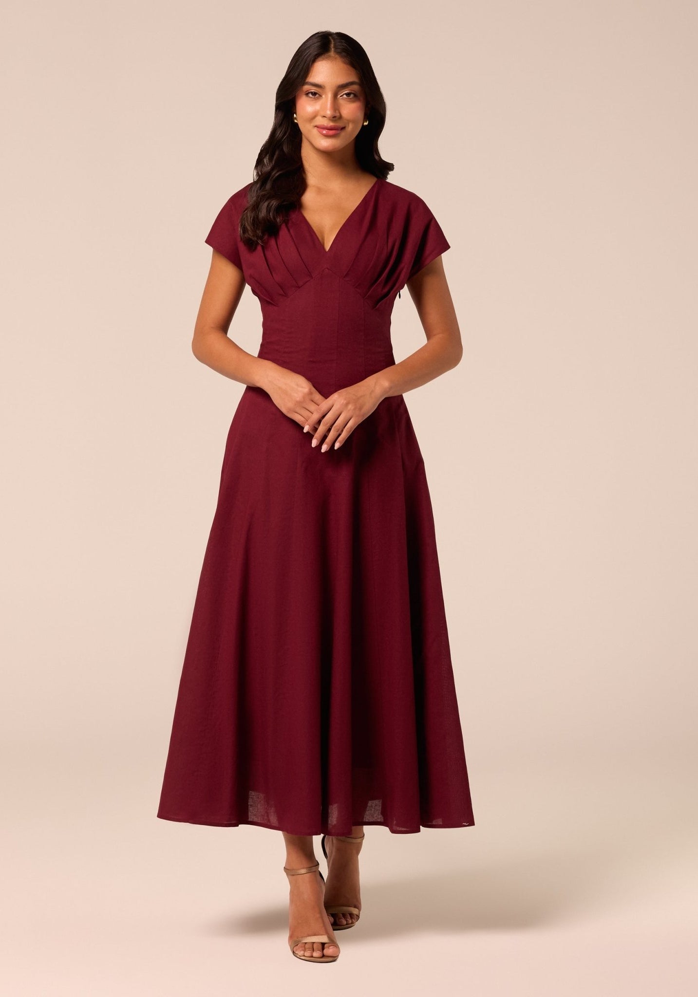 Burgundy Kimono Sleeve Linen Dress - shopaleena