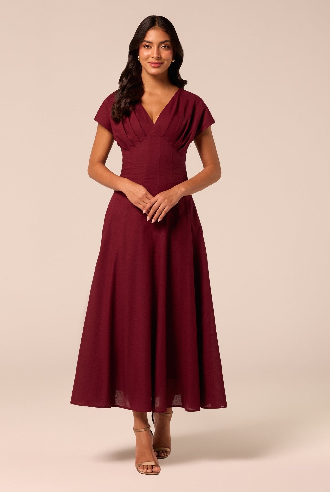 Burgundy Kimono Sleeve Linen Dress - shopaleena