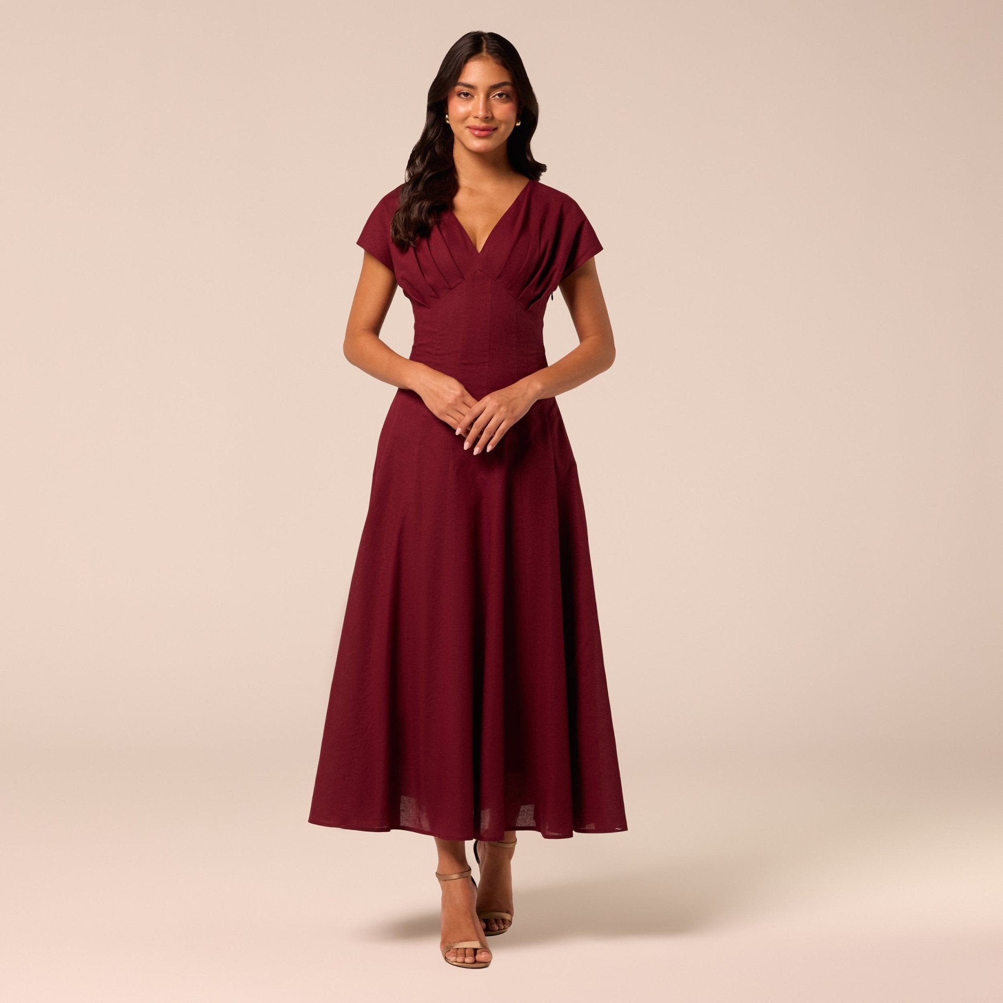 Burgundy Kimono Sleeve Linen Dress - shopaleena