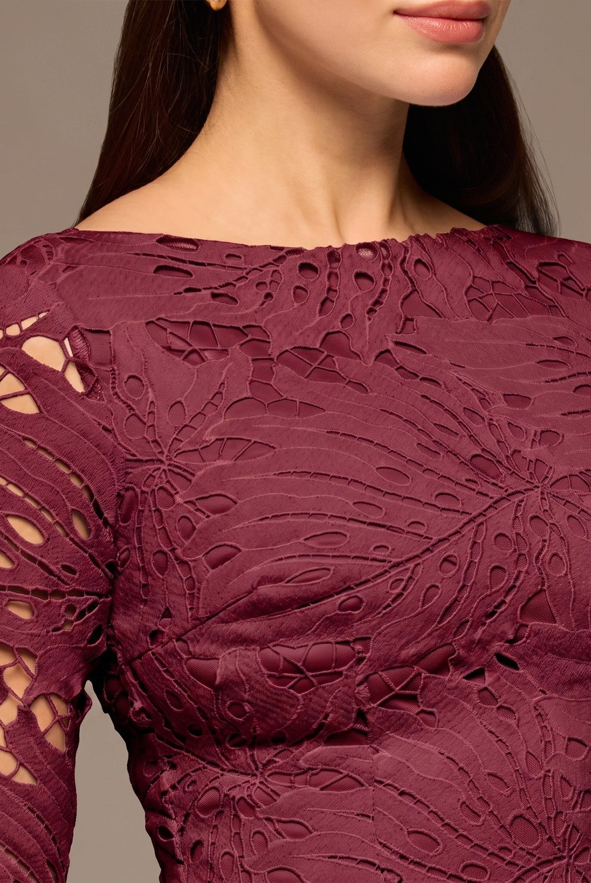 Burgundy Lace Long Sleeve Maxi Dress - shopaleena