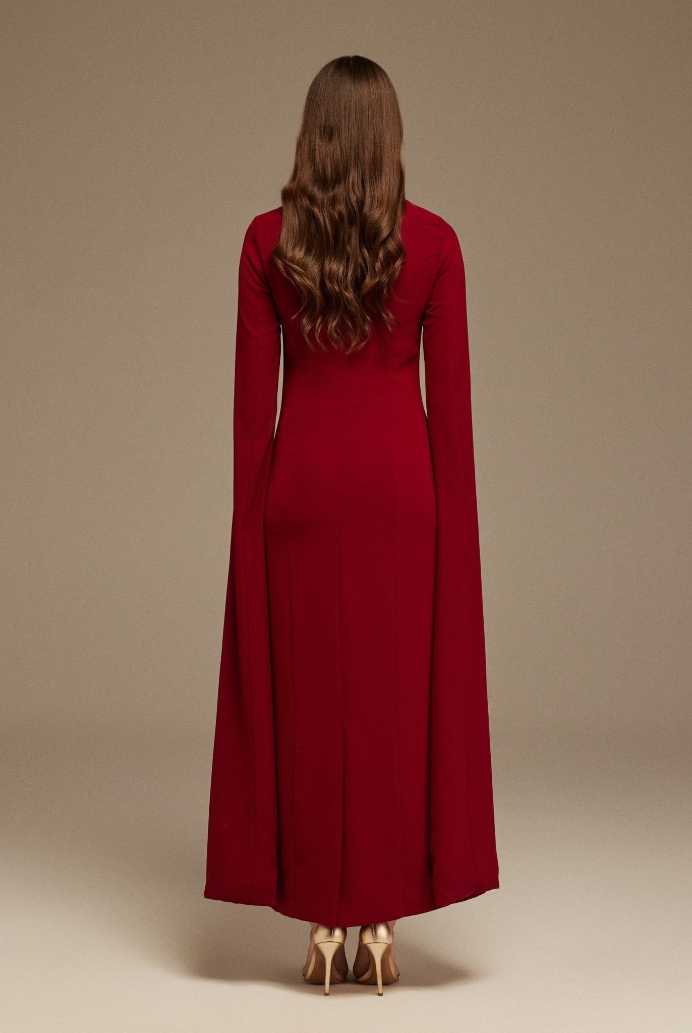 Burgundy Maxi Flared Sleeve Maxi Dress - shopaleena