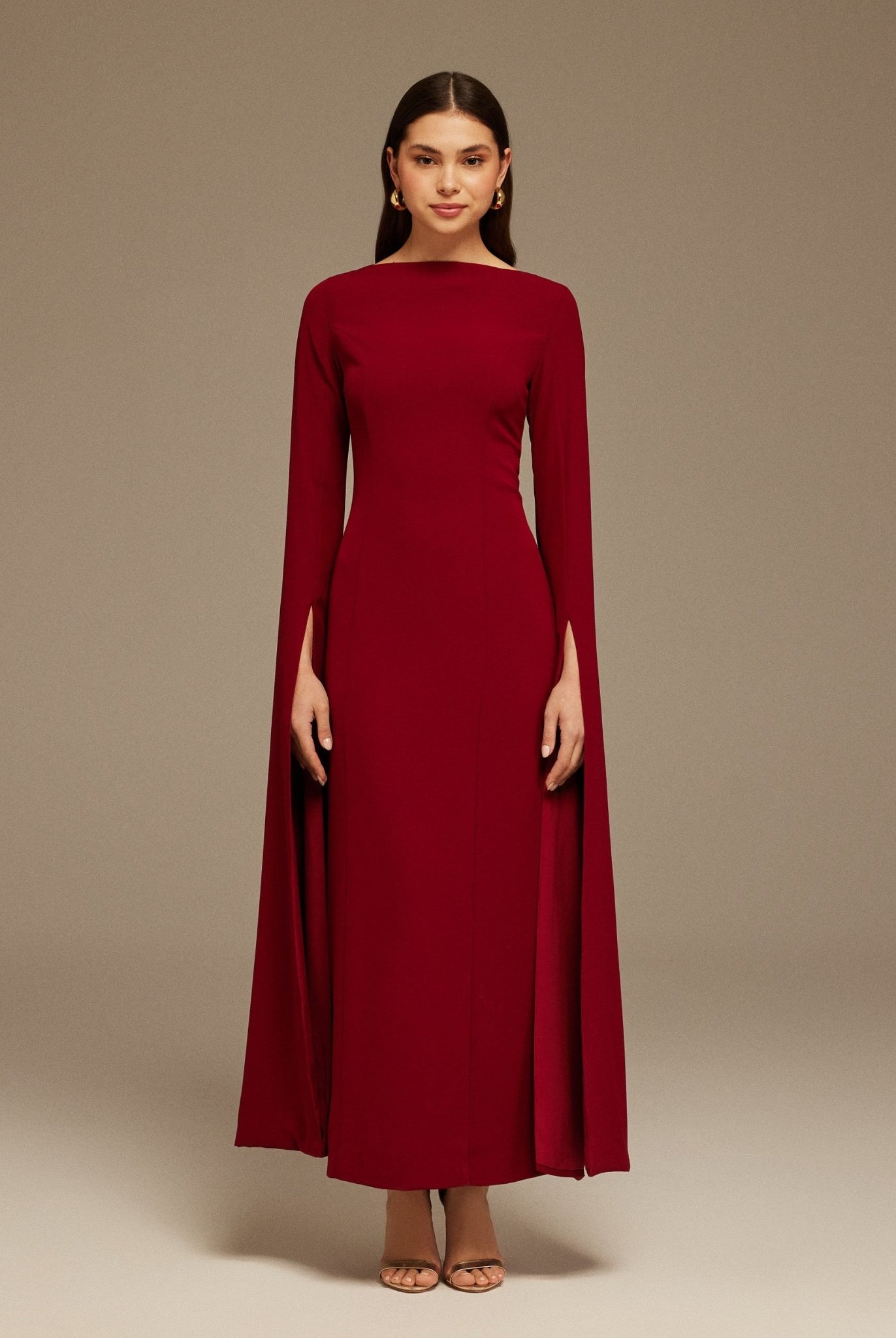 Burgundy Maxi Flared Sleeve Maxi Dress - shopaleena