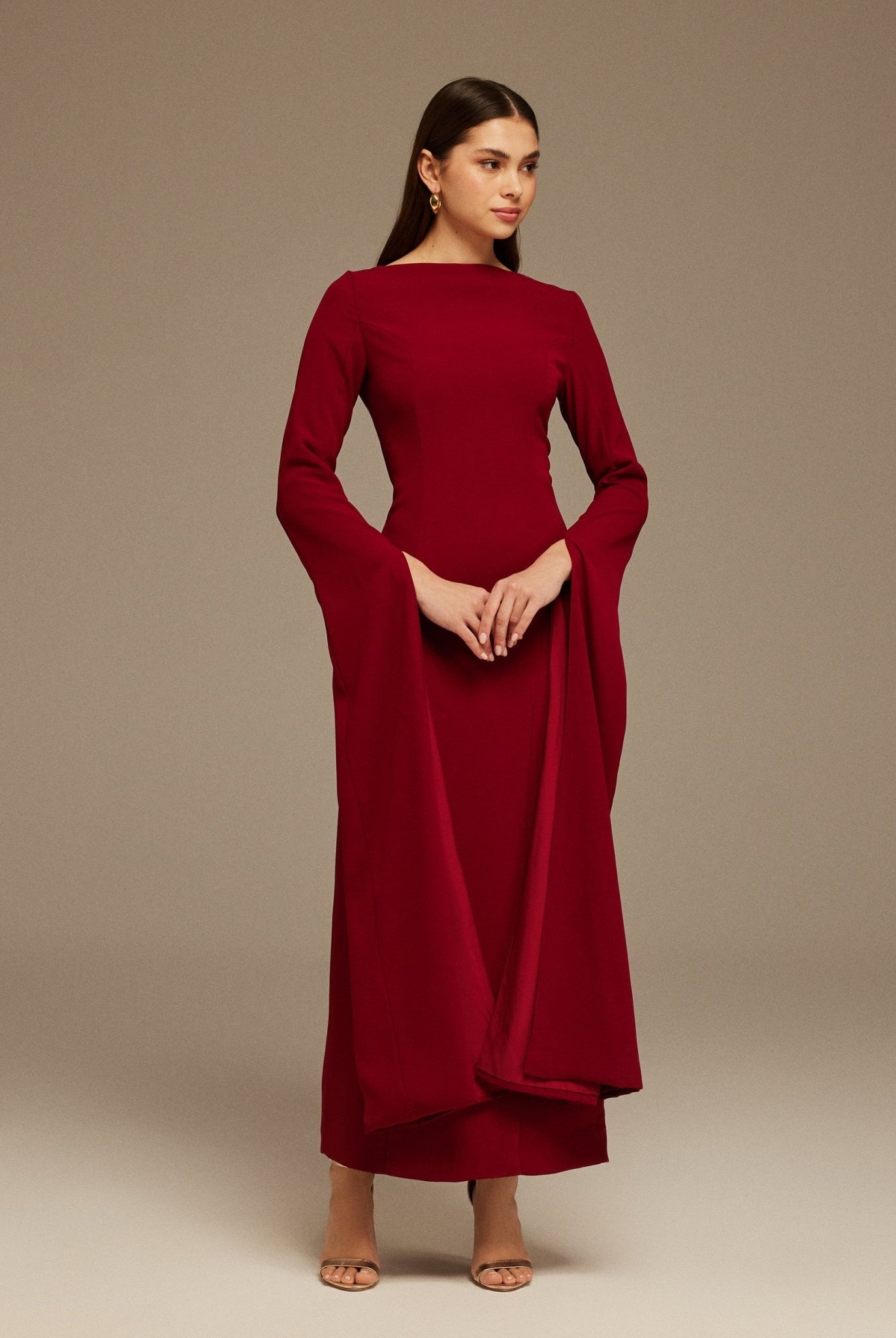 Burgundy Maxi Flared Sleeve Maxi Dress - shopaleena