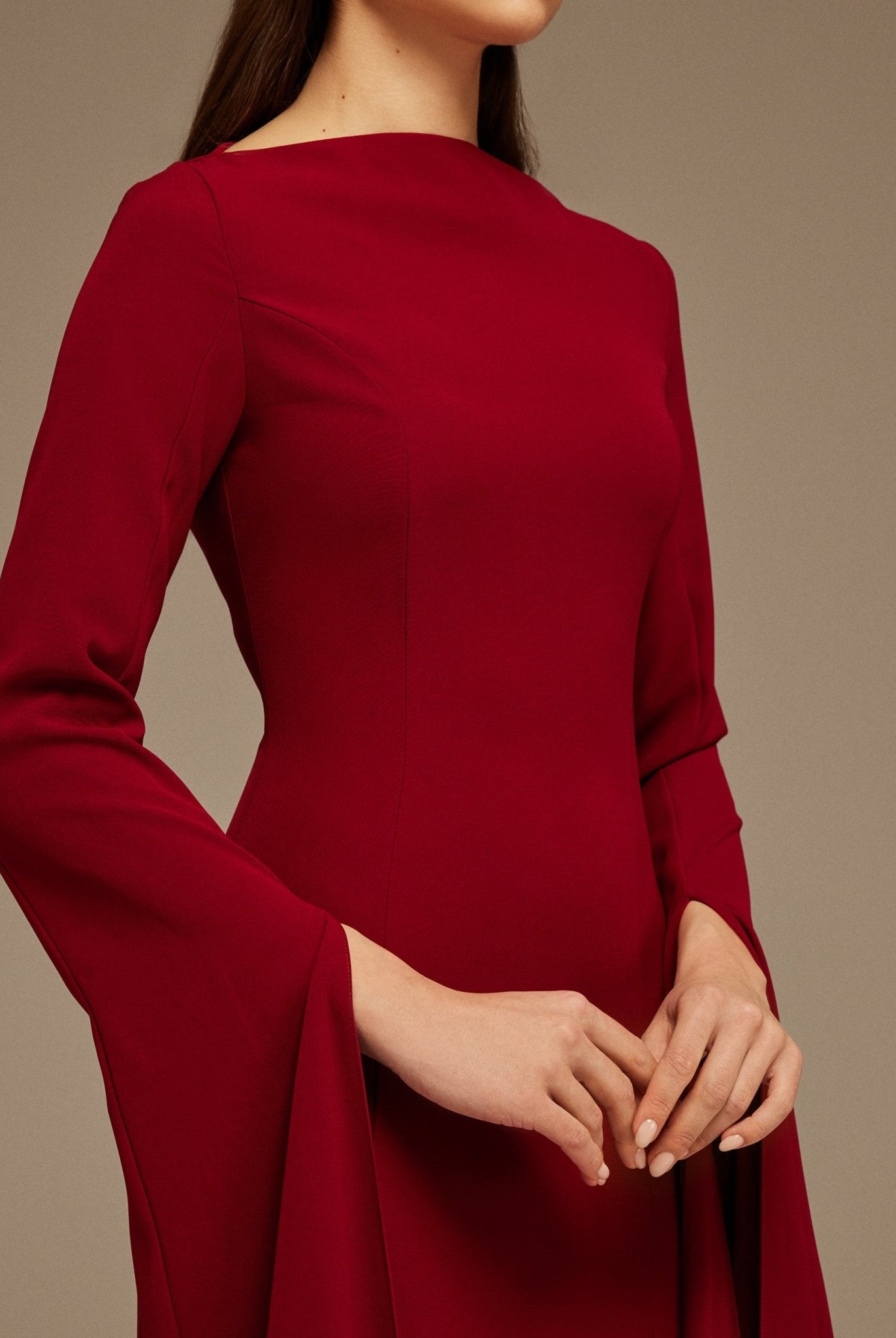 Burgundy Maxi Flared Sleeve Maxi Dress - shopaleena