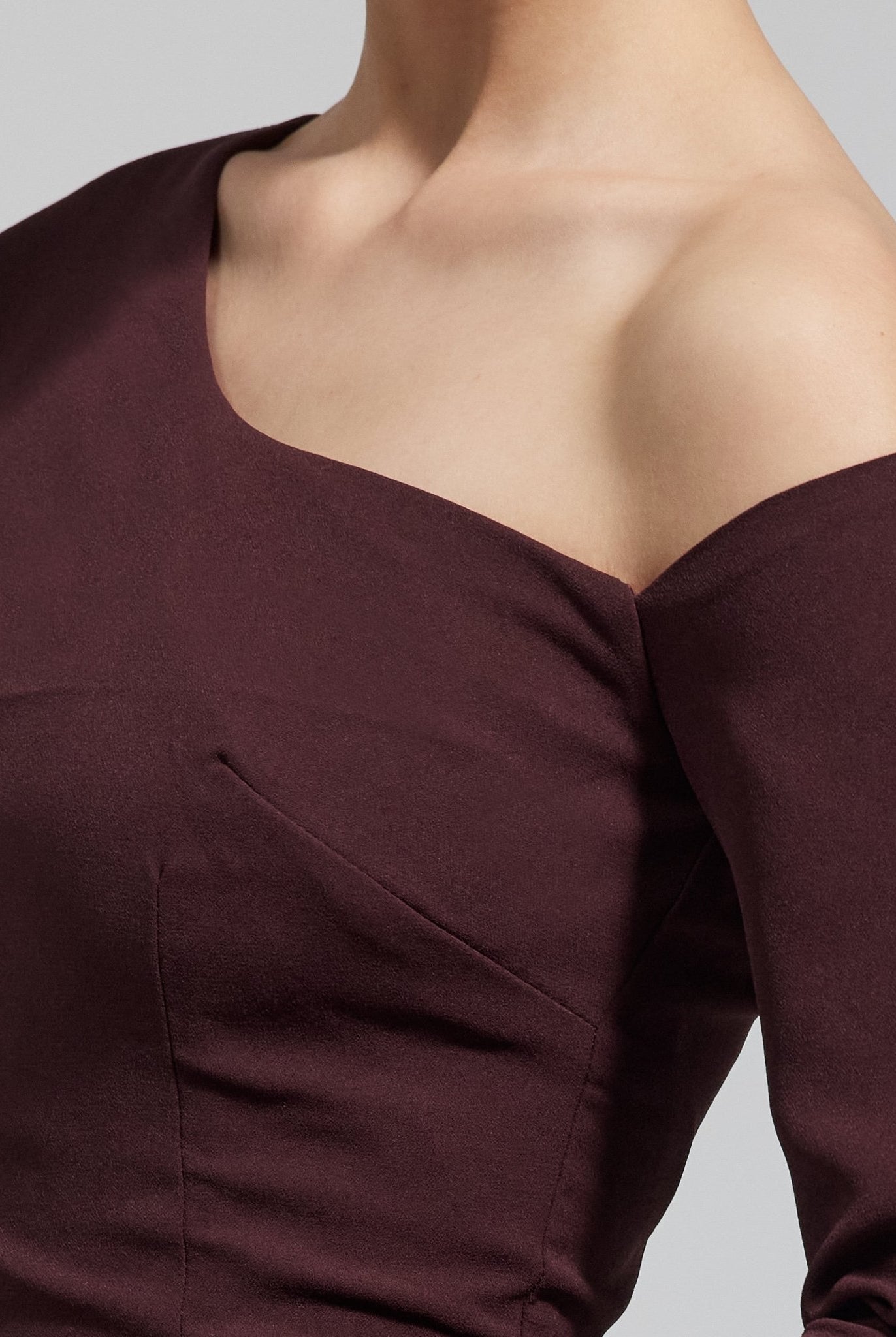 Burgundy Off Shoulder Crepe & Taffeta Ball Gown - shopaleena