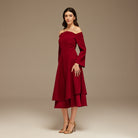 Burgundy Off - Shoulder Midi Dress - shopaleena
