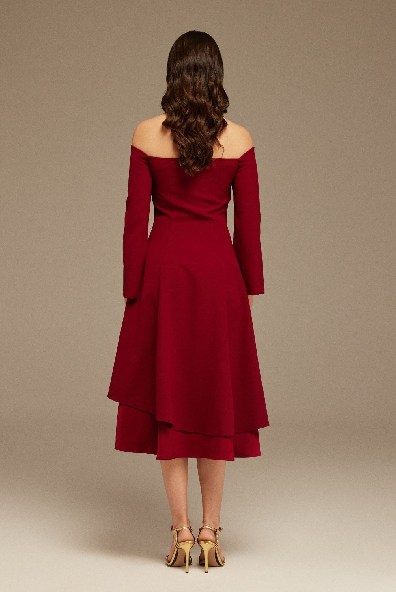 Burgundy Off - Shoulder Midi Dress - shopaleena