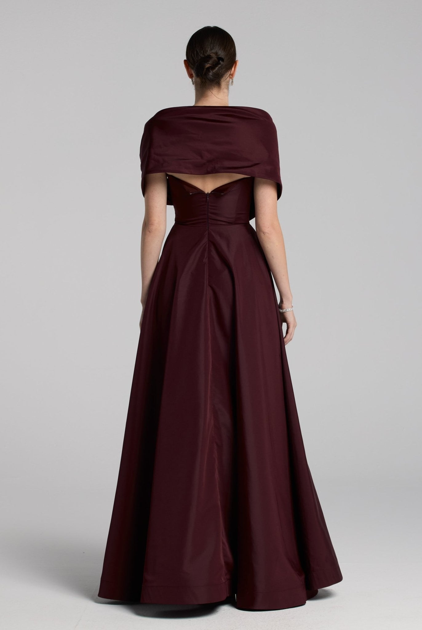 Burgundy Off Shoulder Taffeta Maxi Dress - shopaleena