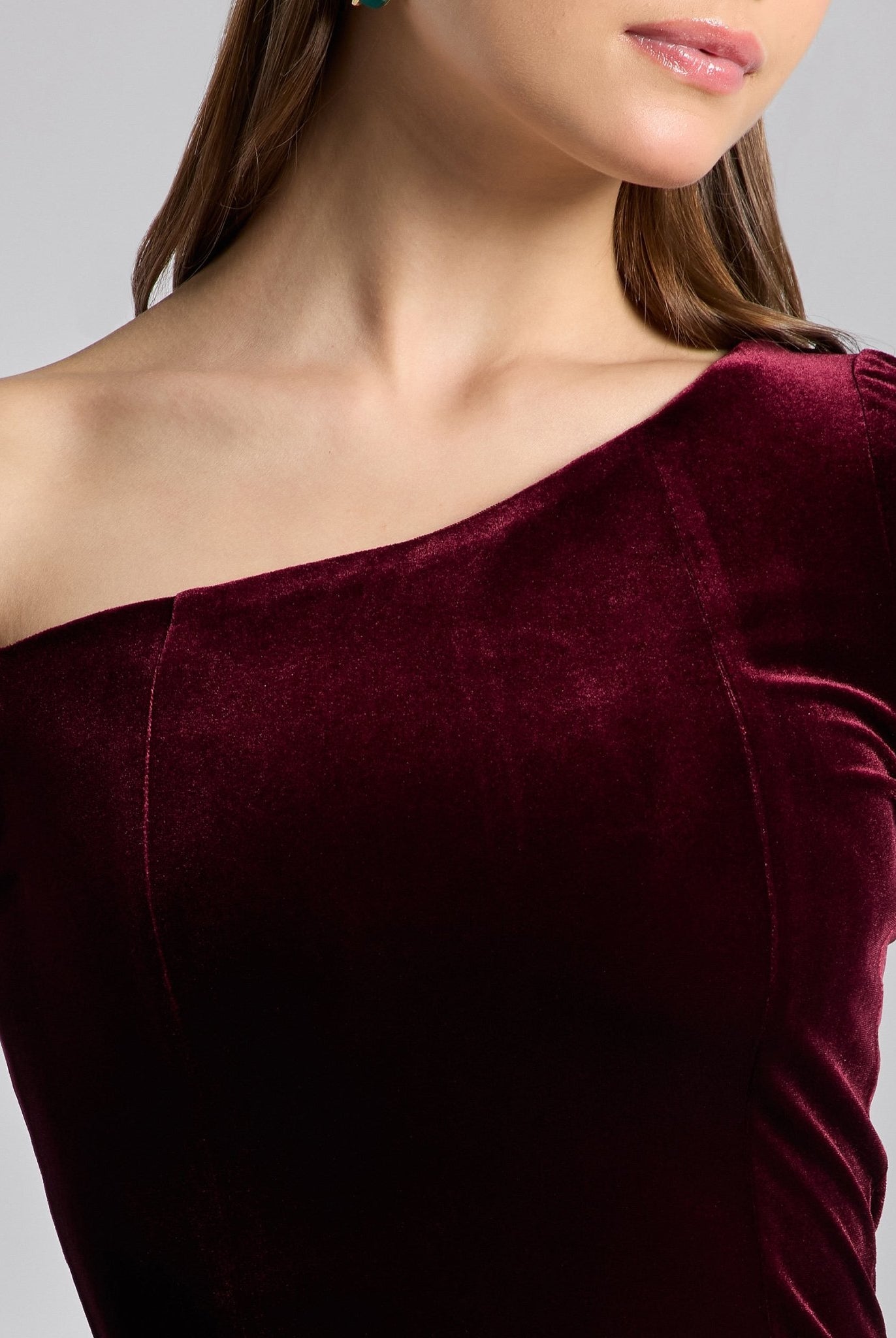 Burgundy Off Shoulder Velvet - Taffeta Maxi Dress - shopaleena
