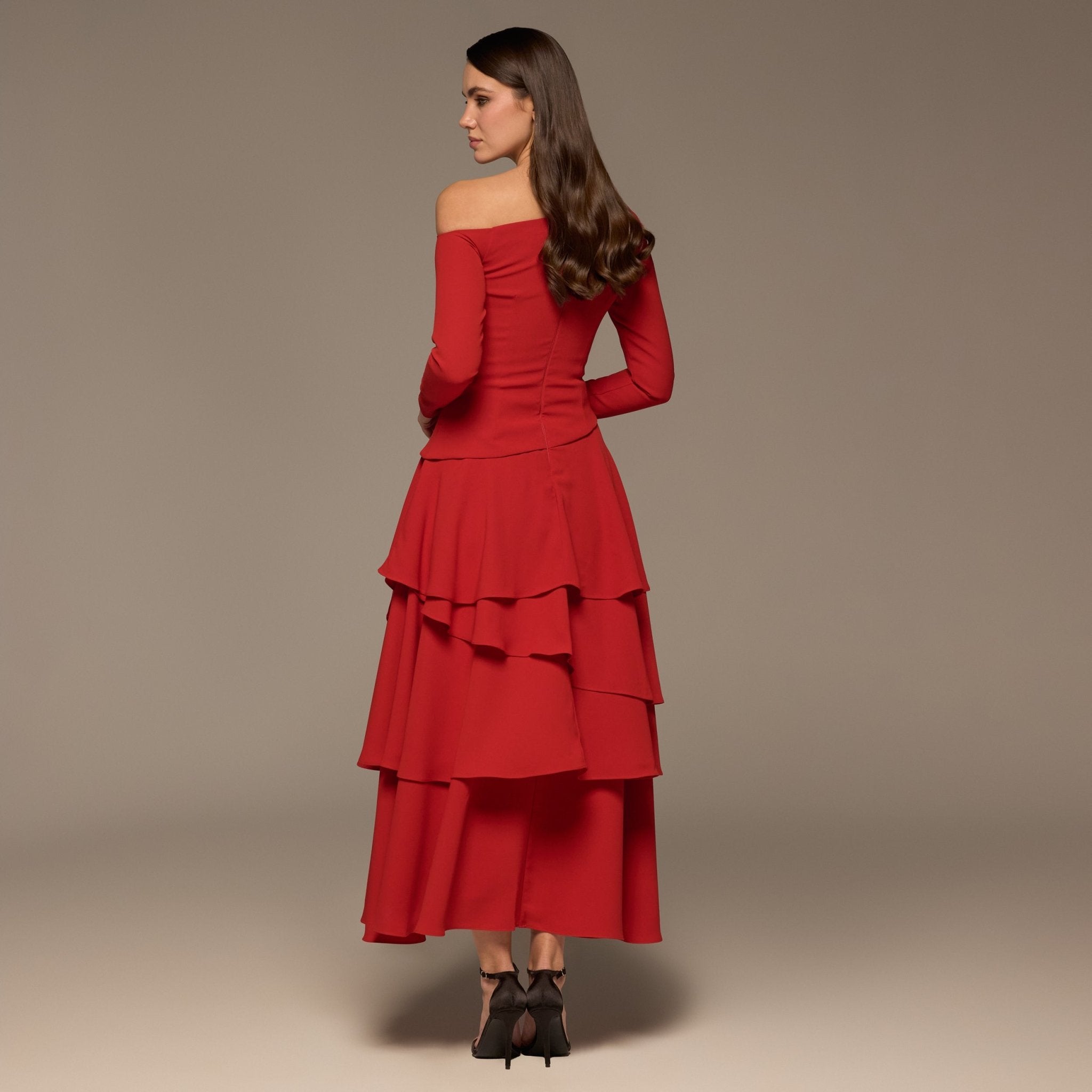 Burgundy One - Shoulder Tiered Ruffle Dress - shopaleena