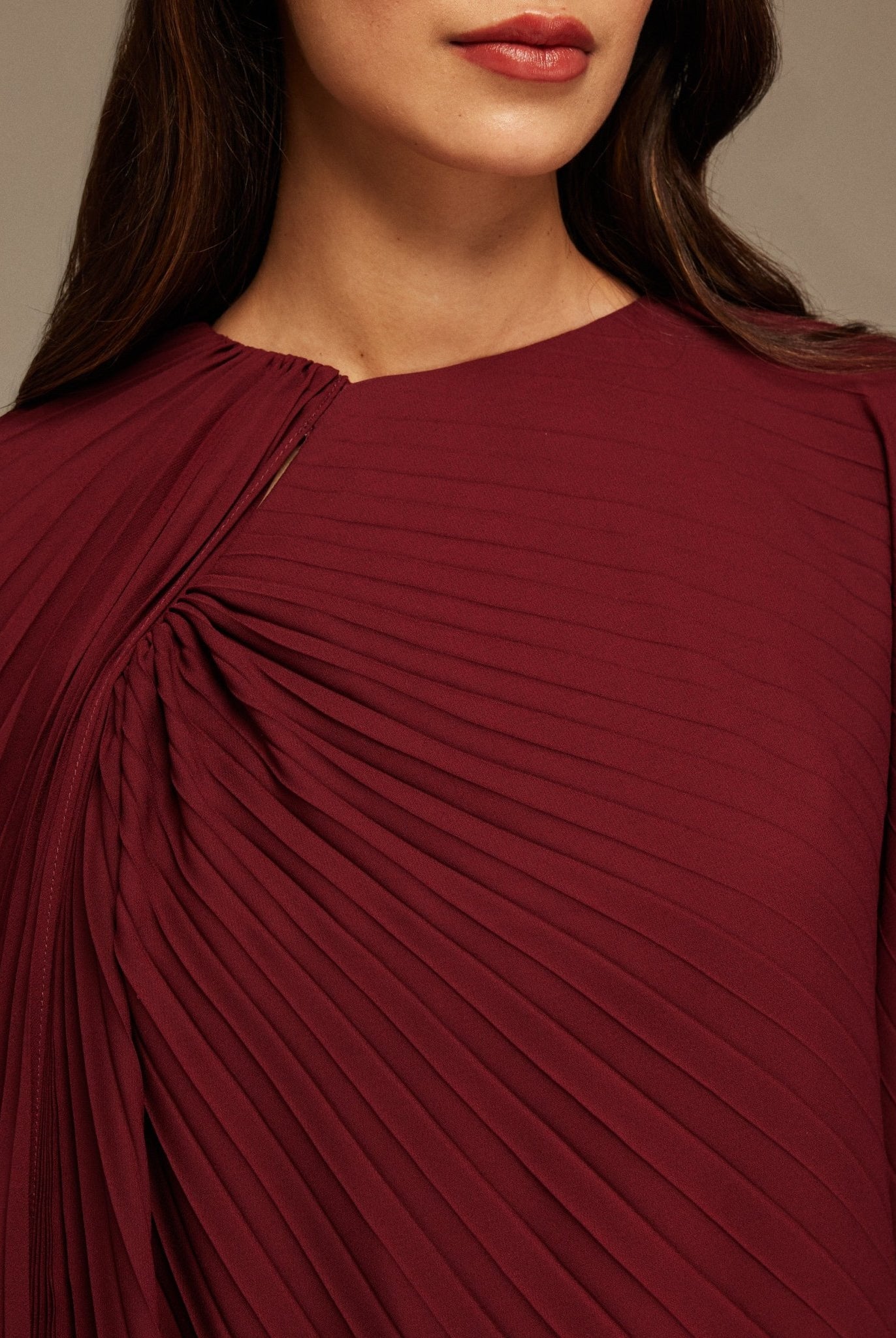 Burgundy Pleated Cape Midi Dress - shopaleena