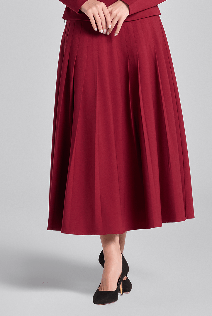 Burgundy Pleated Crepe Maxi Skirt - shopaleena