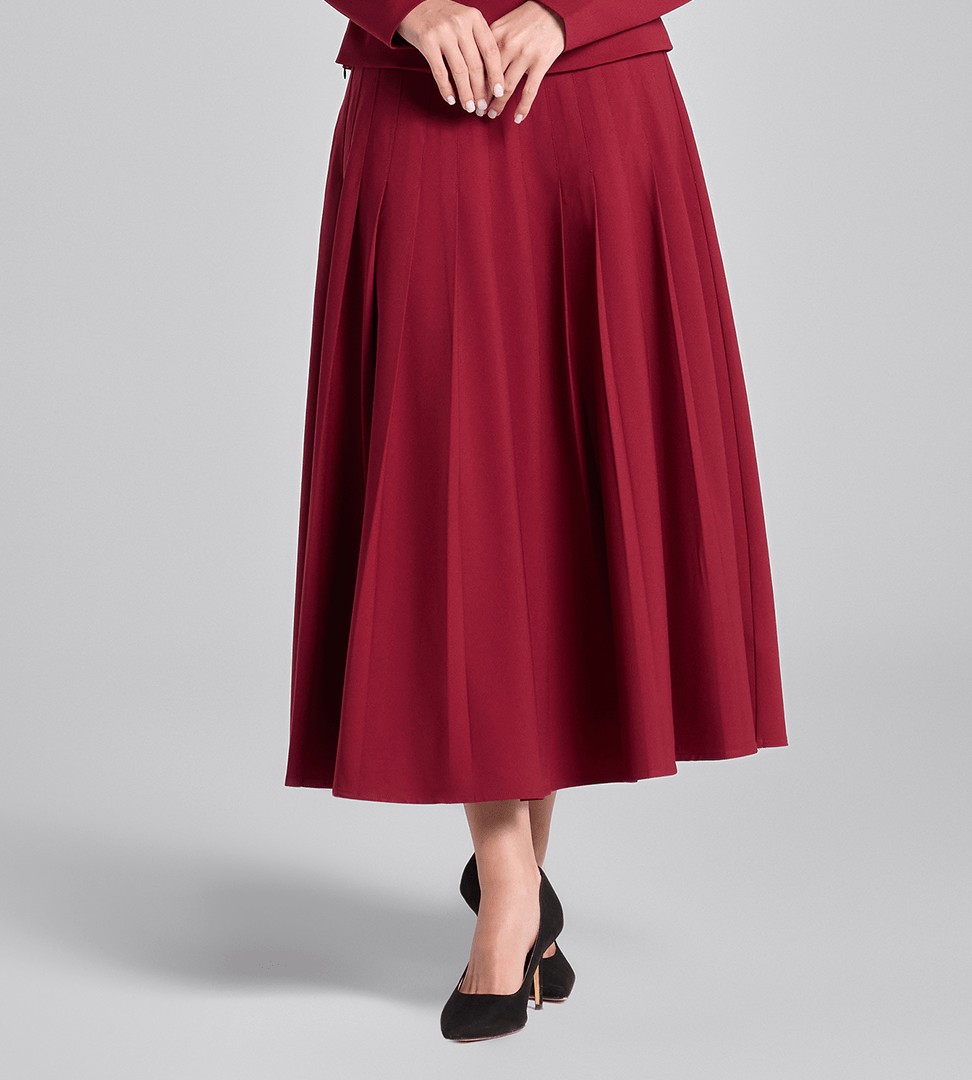 Burgundy Pleated Crepe Maxi Skirt - shopaleena