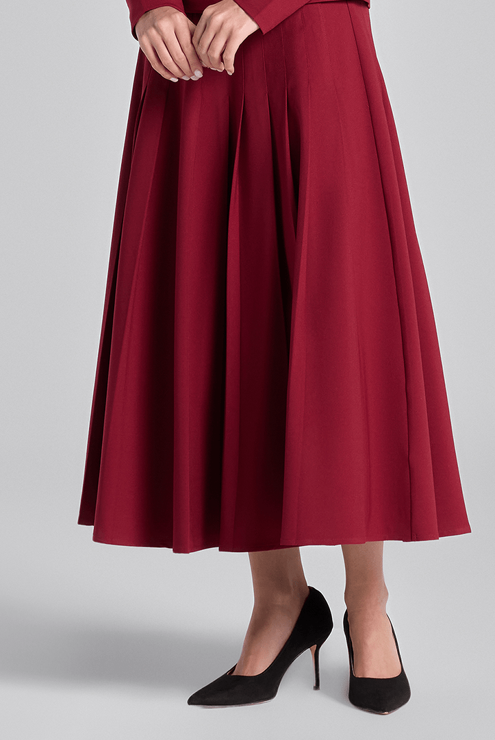 Burgundy Pleated Crepe Maxi Skirt - shopaleena