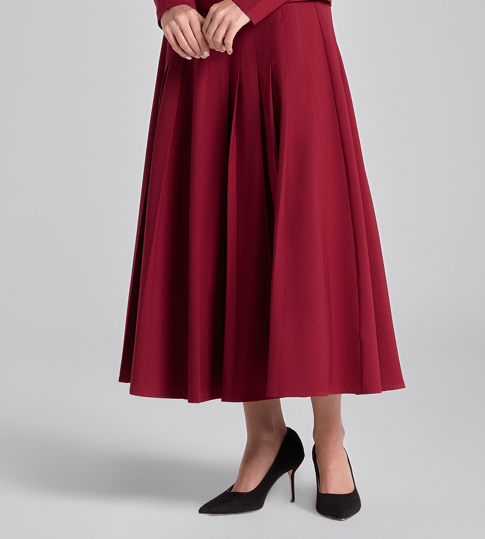 Burgundy Pleated Crepe Maxi Skirt - shopaleena