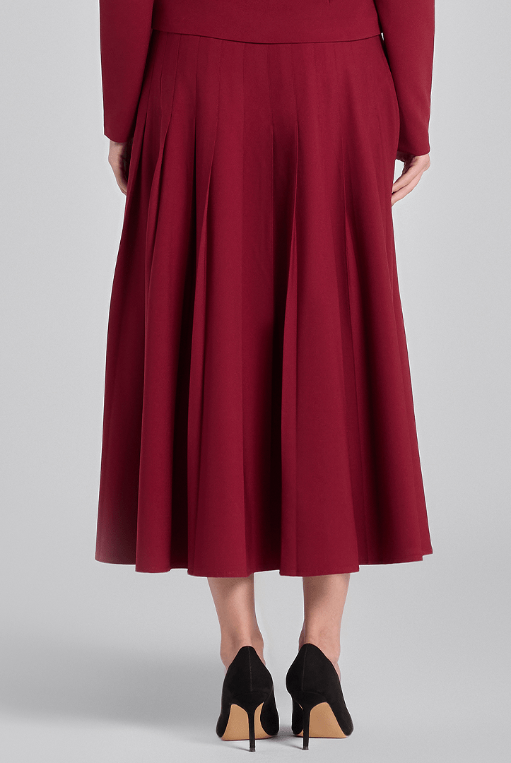 Burgundy Pleated Crepe Maxi Skirt - shopaleena