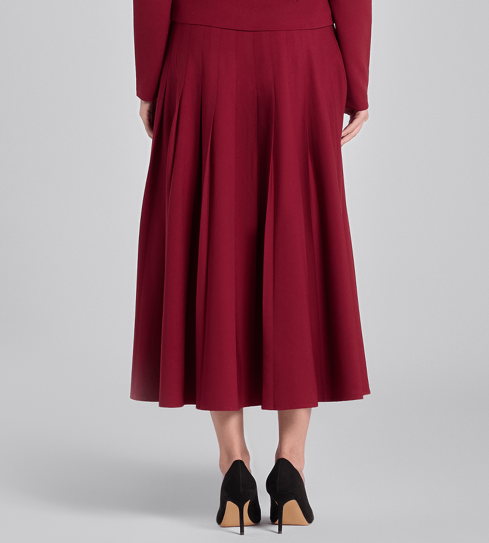Burgundy Pleated Crepe Maxi Skirt - shopaleena