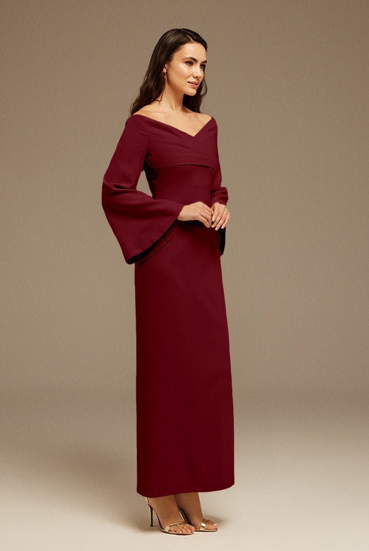 Burgundy Plum Off - Shoulder Crossover Top Midi Dress - shopaleena