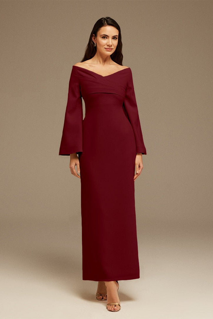 Burgundy Plum Off - Shoulder Crossover Top Midi Dress - shopaleena