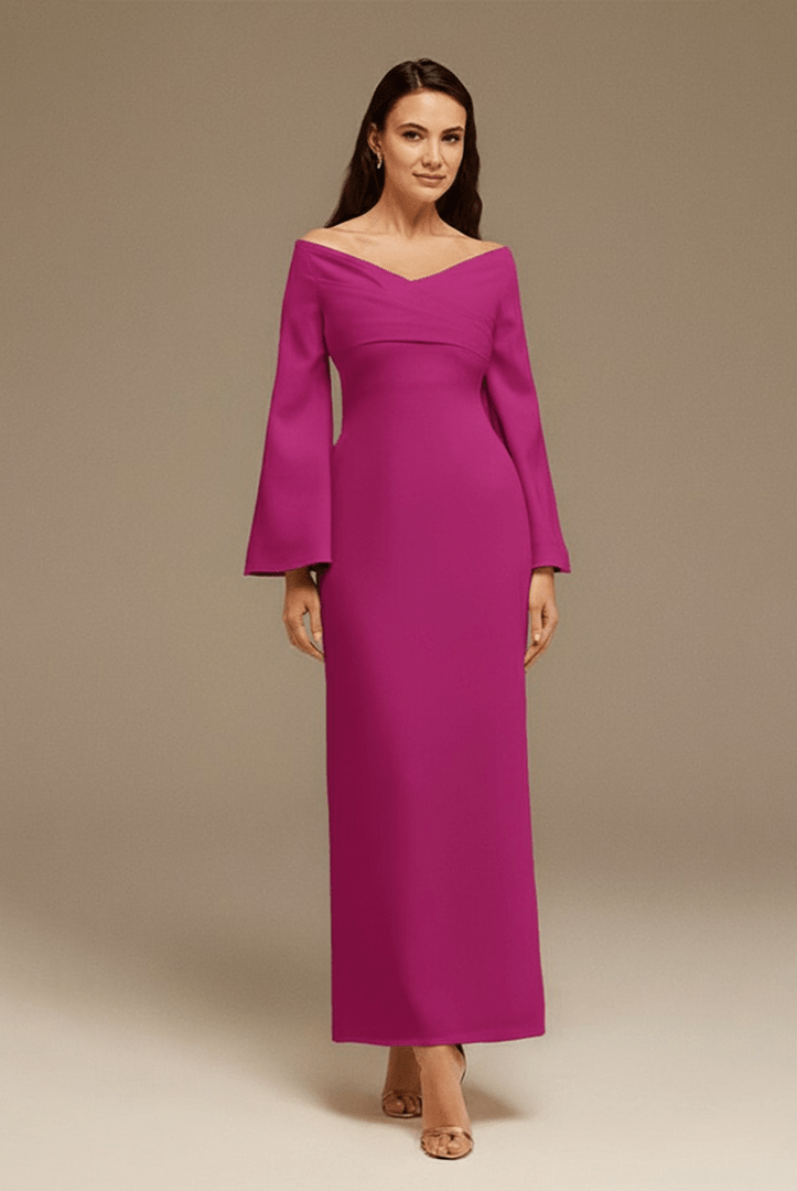 Burgundy Plum Off - Shoulder Crossover Top Midi Dress - shopaleena