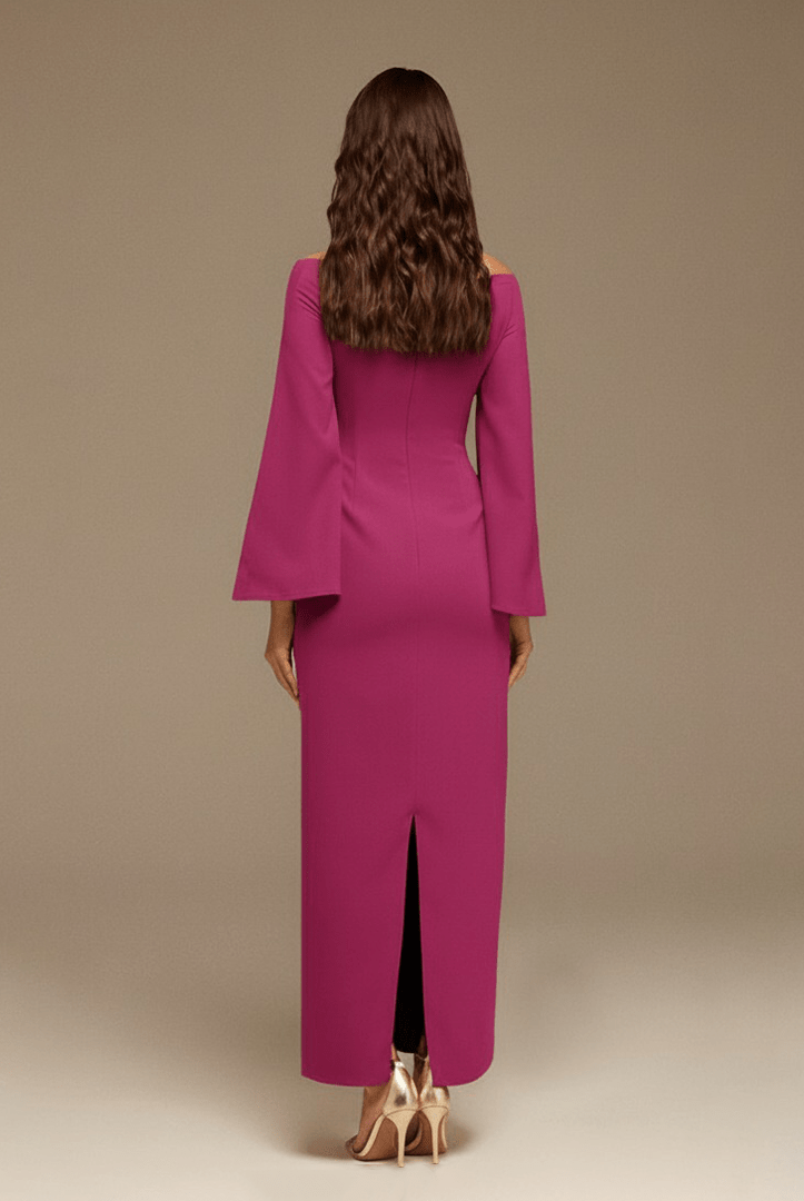 Burgundy Plum Off - Shoulder Crossover Top Midi Dress - shopaleena