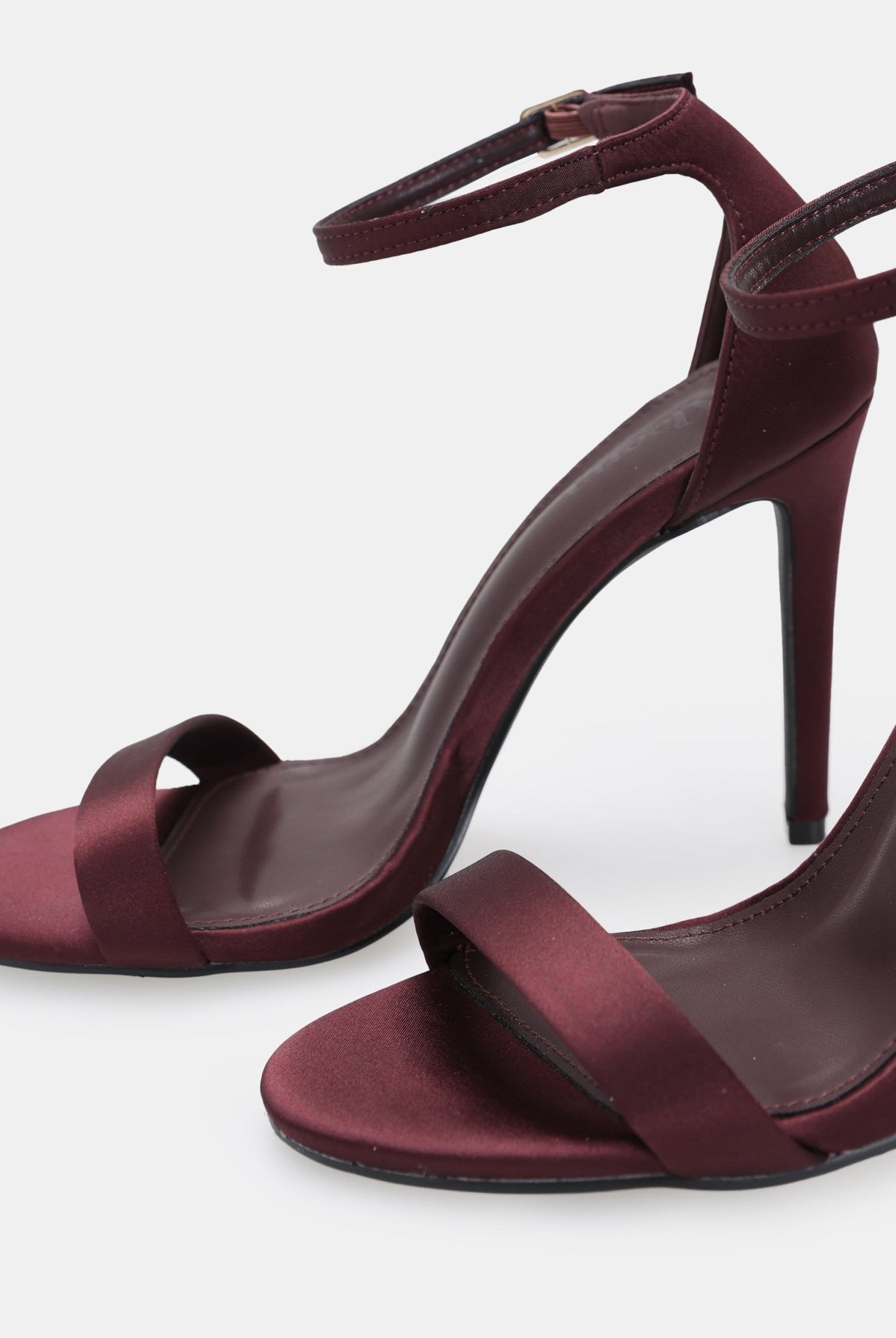 Burgundy Satin High Heel Sandals - shopaleena