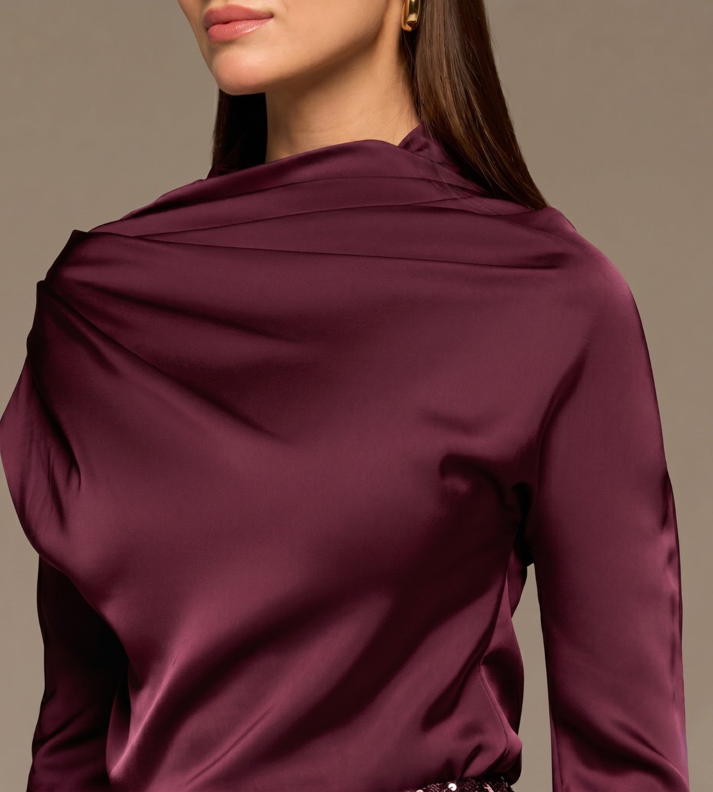 Burgundy Satin Long Sleeve Blouse - shopaleena