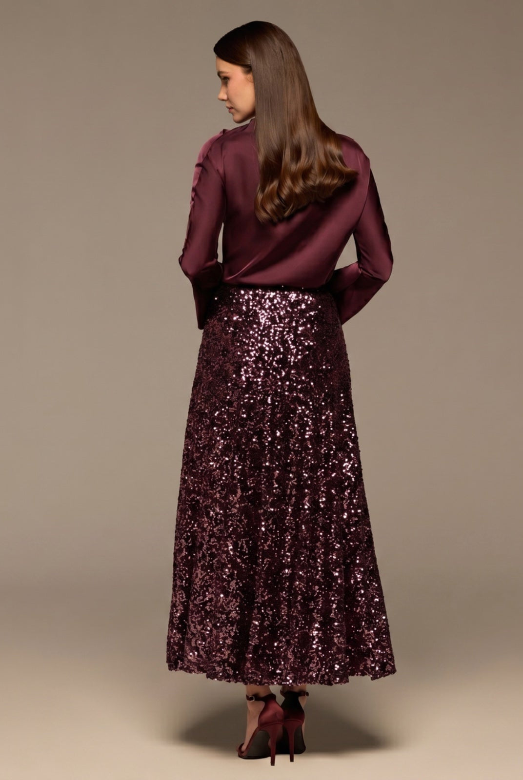 Burgundy Satin Long Sleeve Blouse - shopaleena