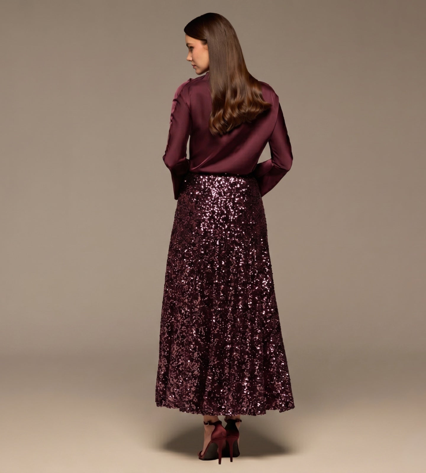 Burgundy Satin Long Sleeve Blouse - shopaleena