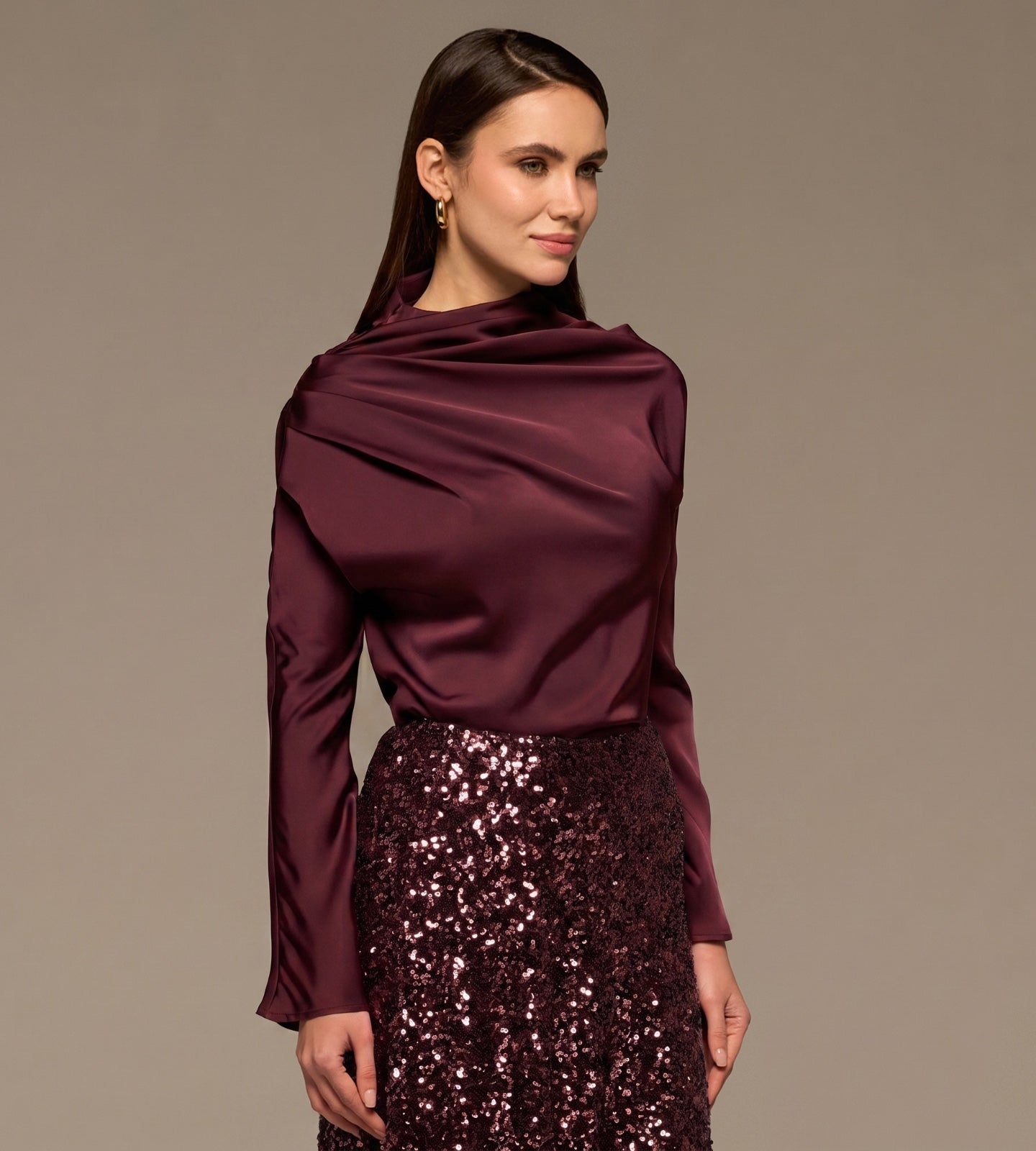 Burgundy Satin Long Sleeve Blouse - shopaleena