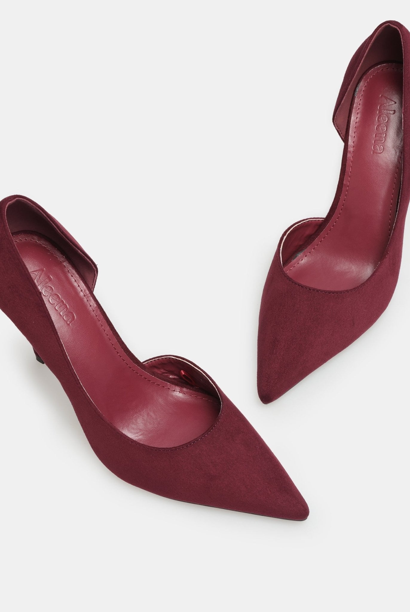 Burgundy Suede Pointed Toe Pumps - shopaleena