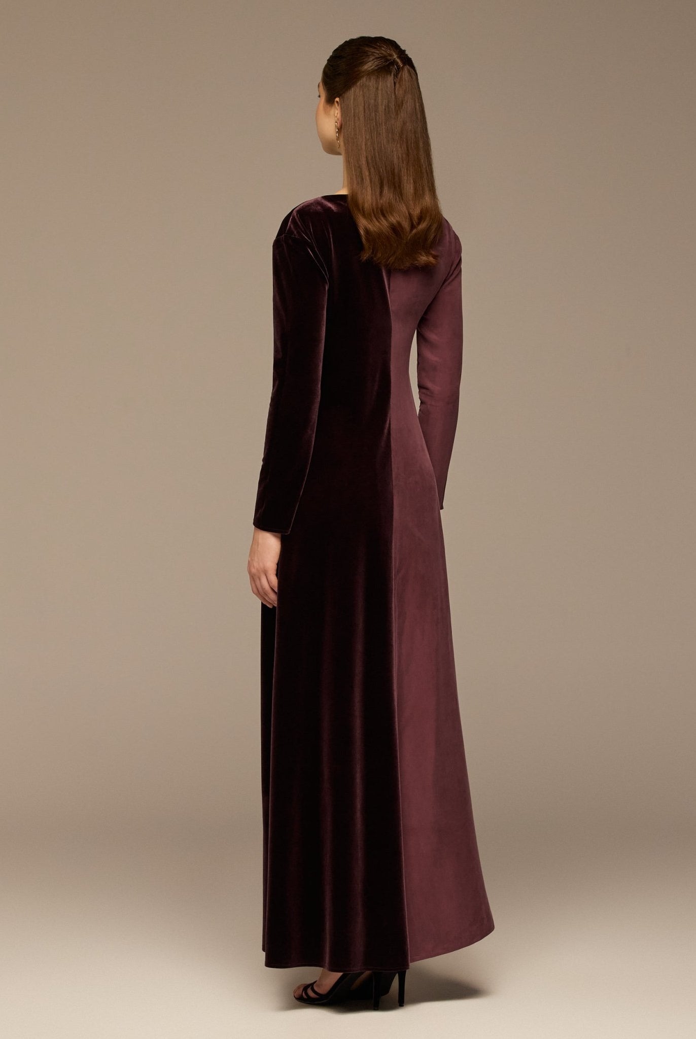 Burgundy Two Tone Velvet - Cupro Maxi Dress - shopaleena