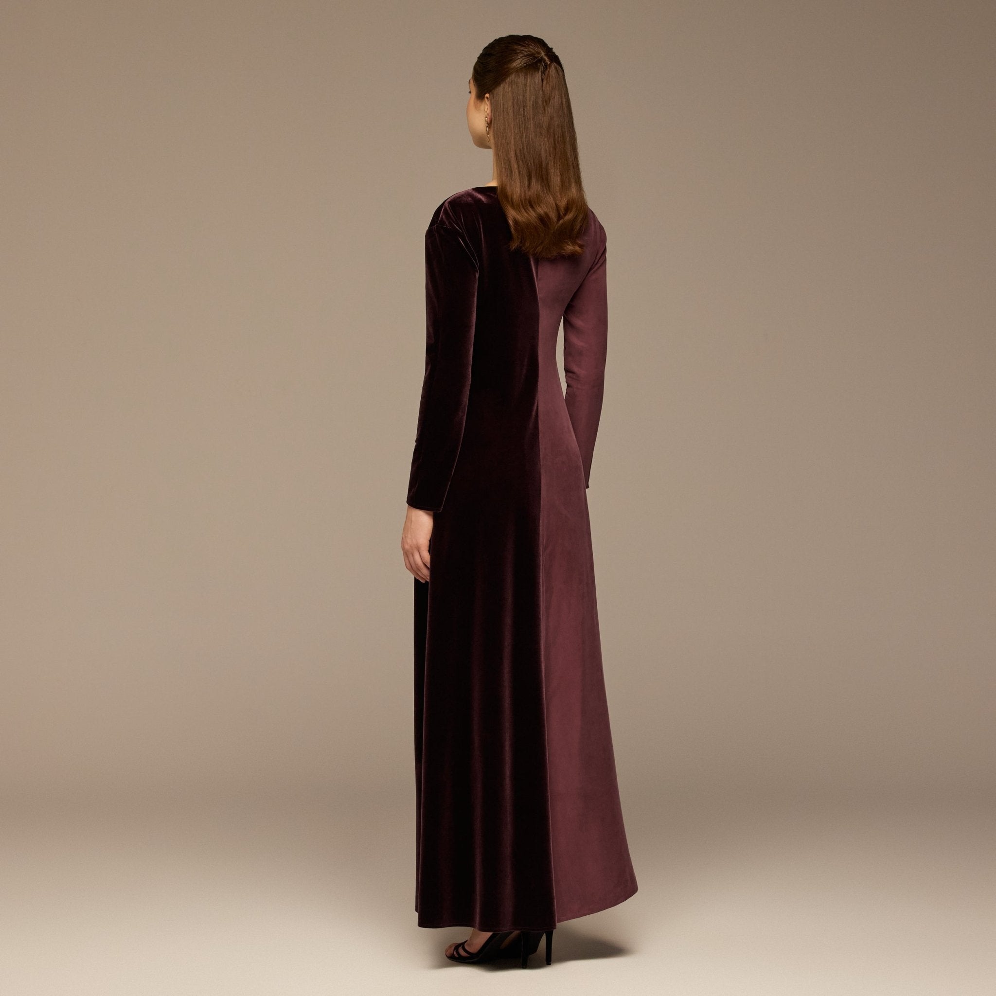 Burgundy Two Tone Velvet - Cupro Maxi Dress - shopaleena