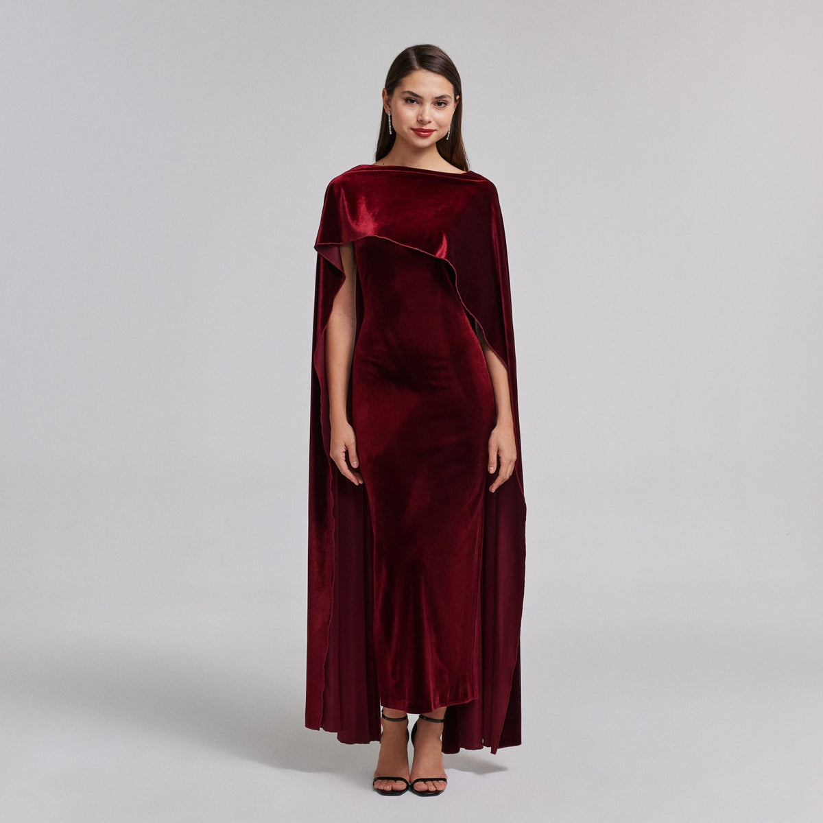 knee length dresses for ladies Burgundy Velvet Cape Maxi Dress shopaleena knee length dresses for ladies Burgundy Velvet Cape Maxi Dress shopaleena