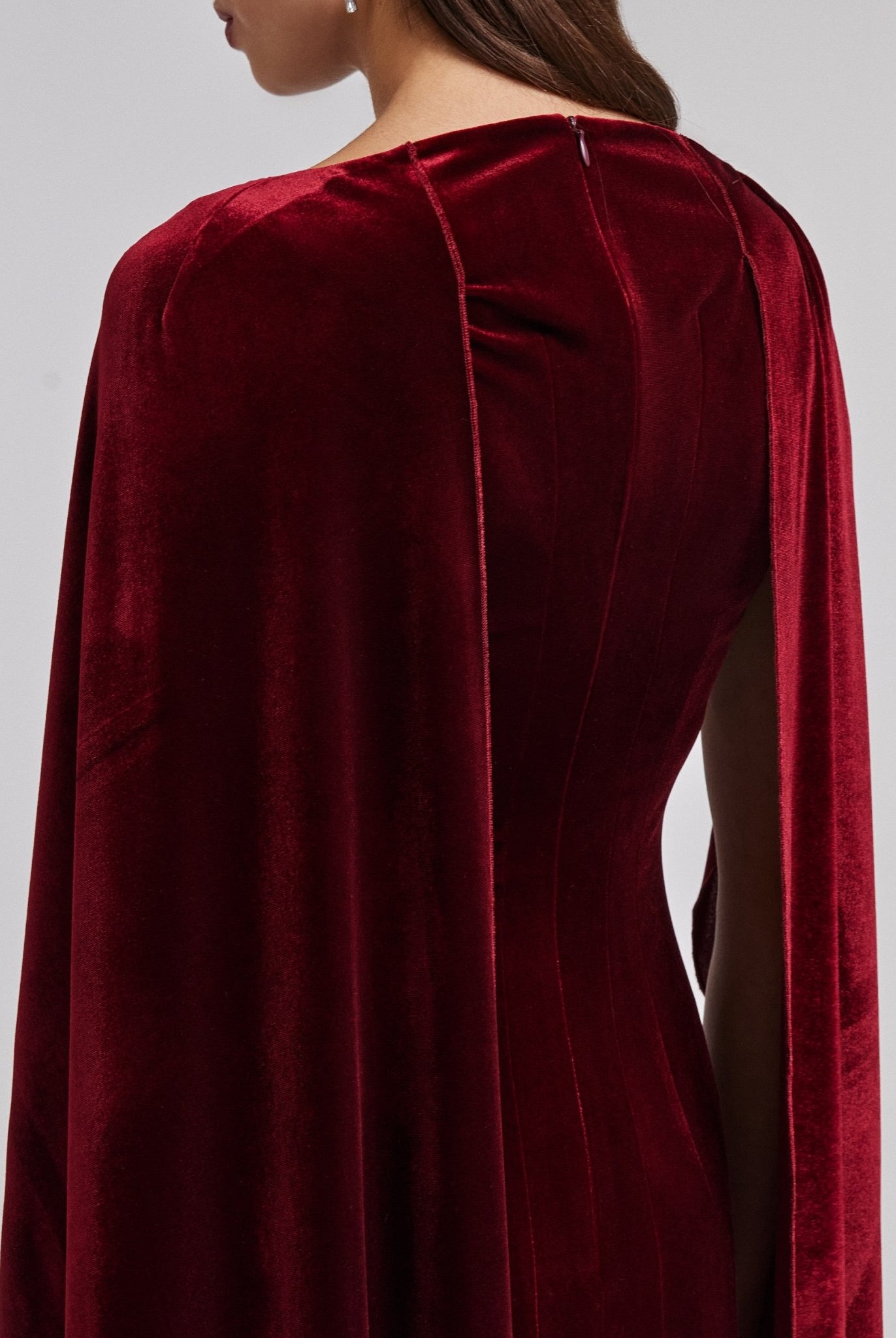 Burgundy Velvet Cape Maxi Dress - shopaleena