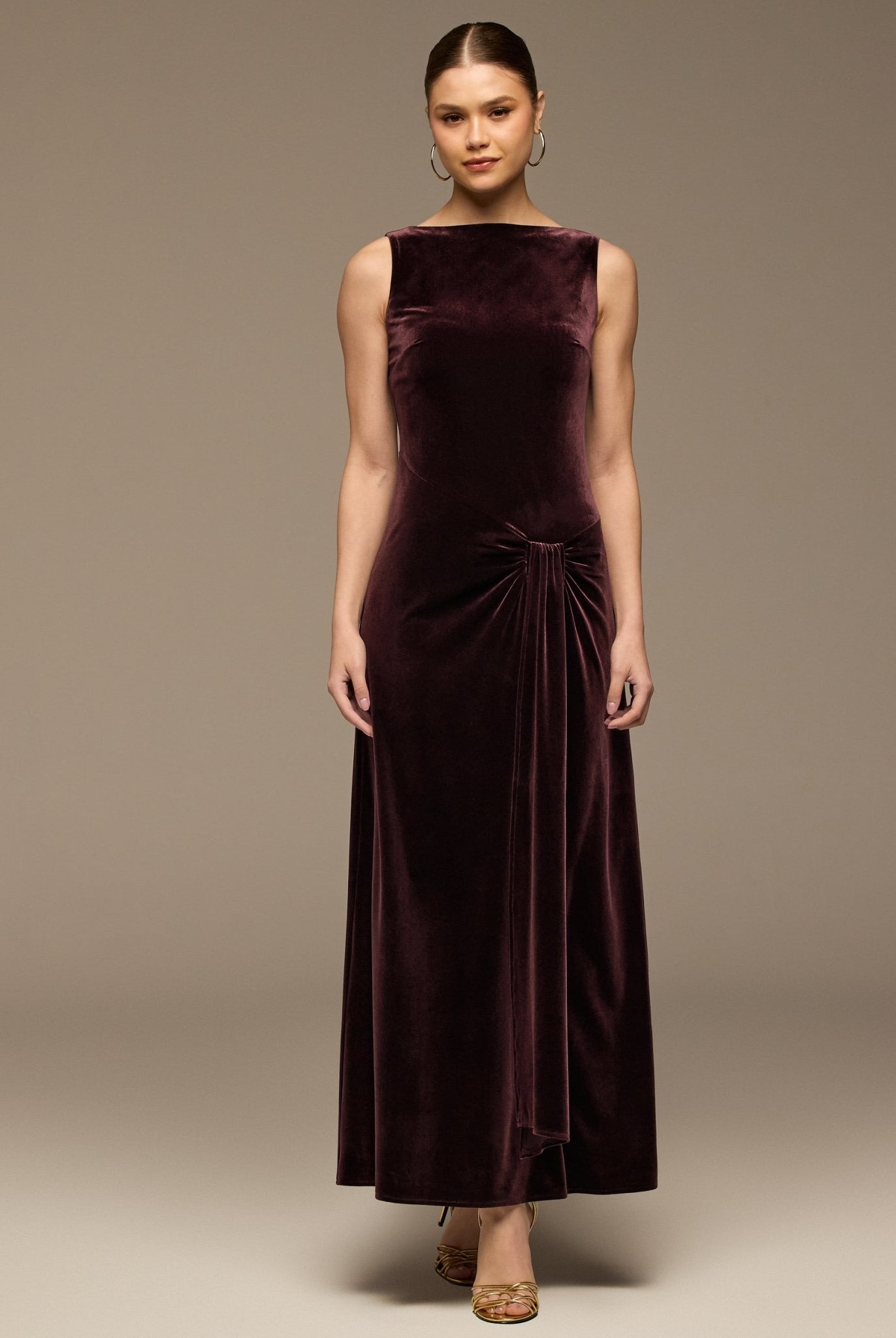 Burgundy Velvet Dress & Draped Cape Set - shopaleena