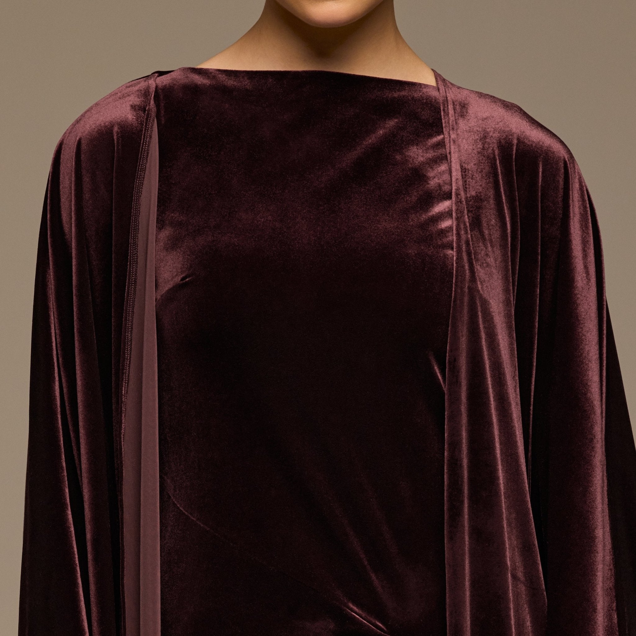 Burgundy Velvet Dress & Draped Cape Set - shopaleena