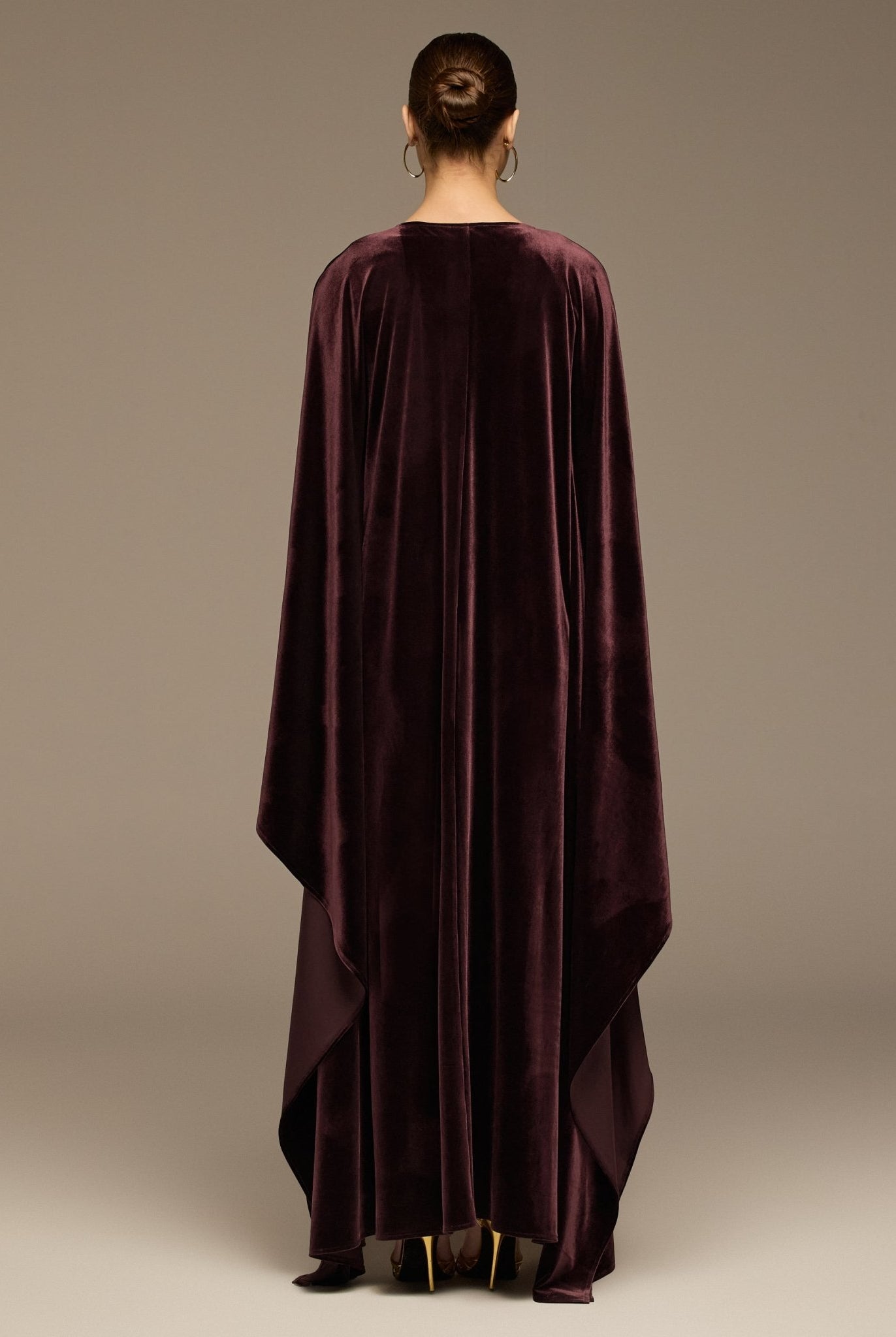 Burgundy Velvet Dress & Draped Cape Set - shopaleena