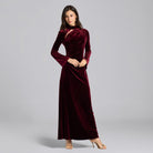 Burgundy Velvet High Neck Gown - shopaleena
