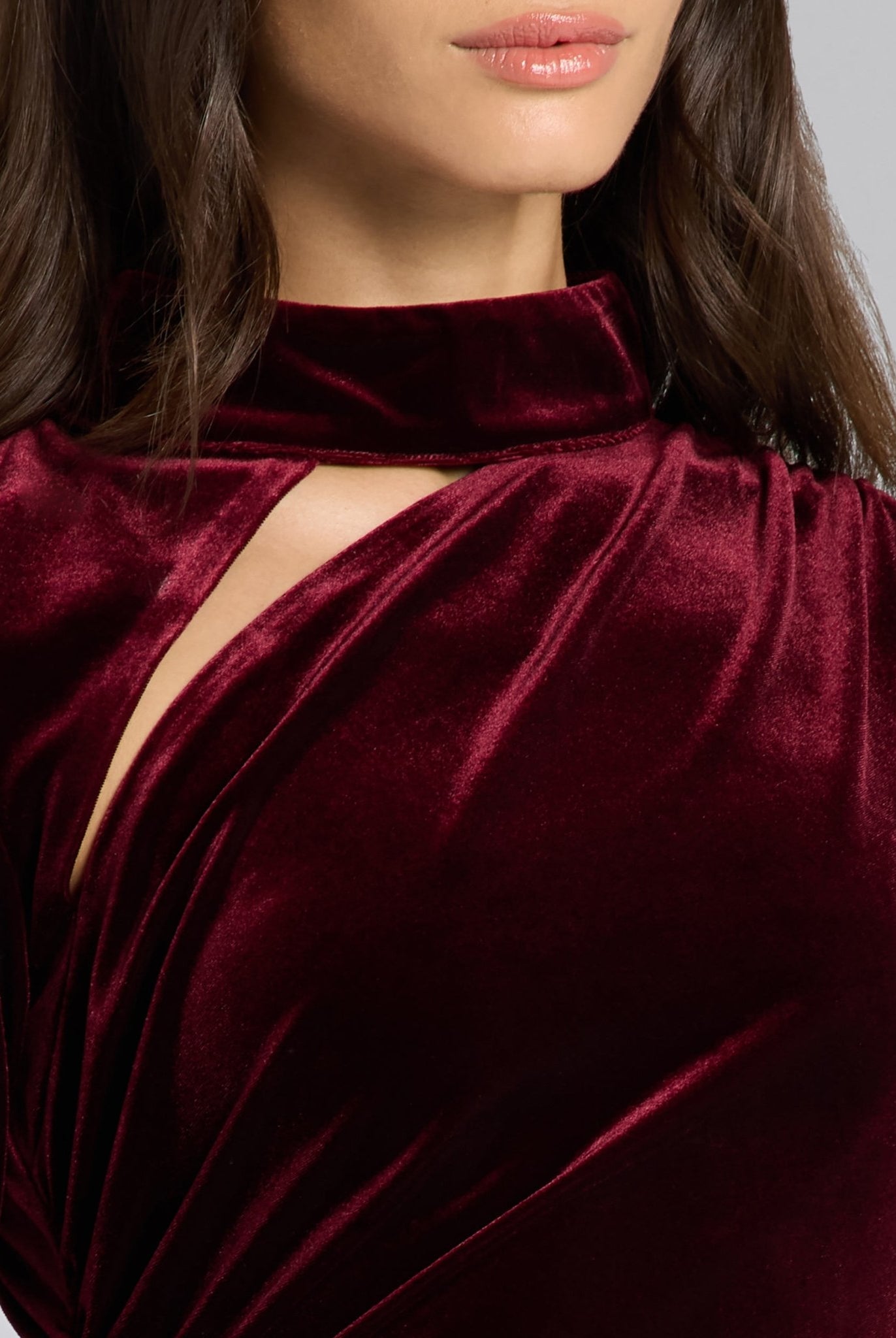 Burgundy Velvet High Neck Gown - shopaleena