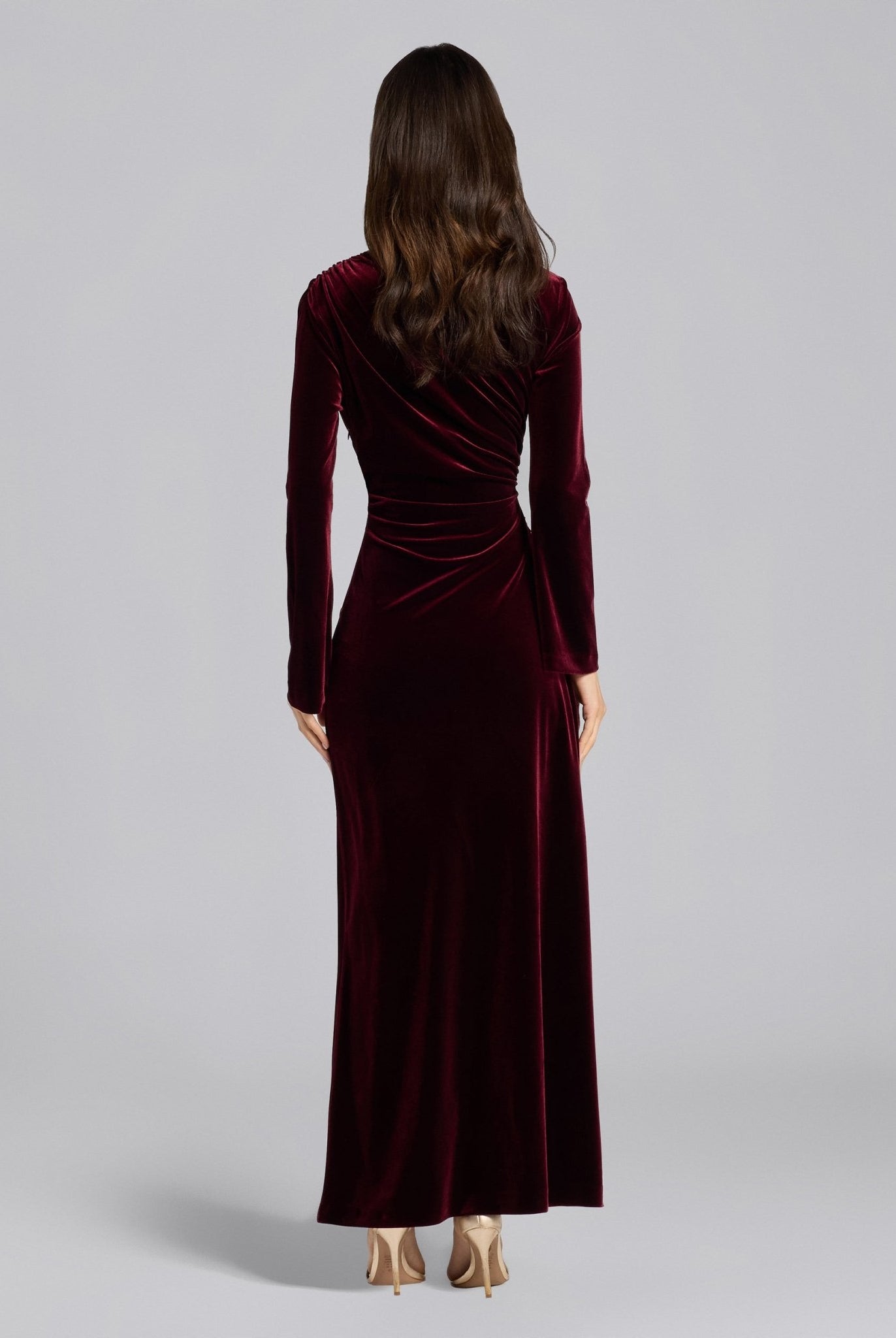 Burgundy Velvet High Neck Gown - shopaleena