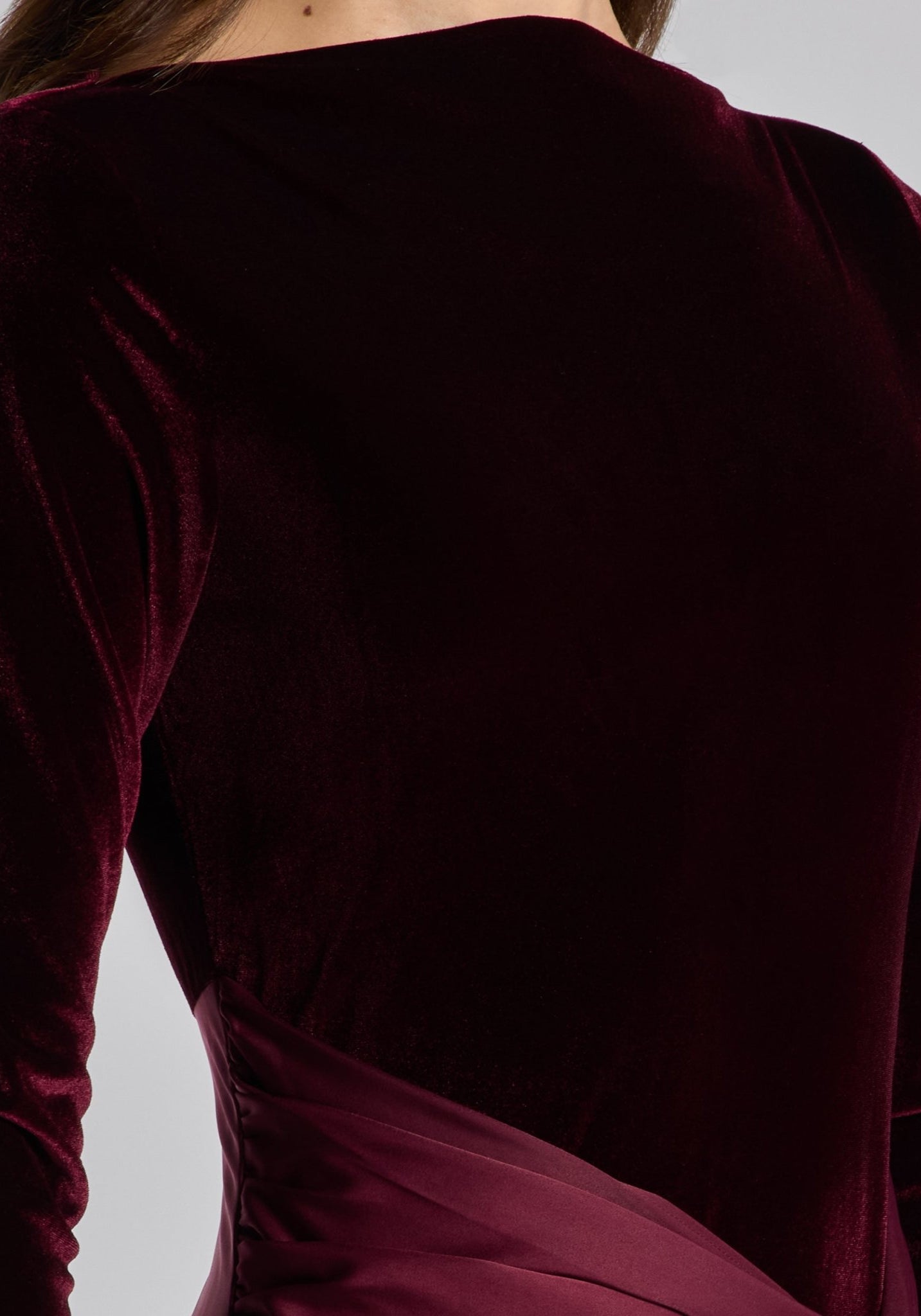 Burgundy Velvet & Satin Midi Dress with Twisted Waist - shopaleena