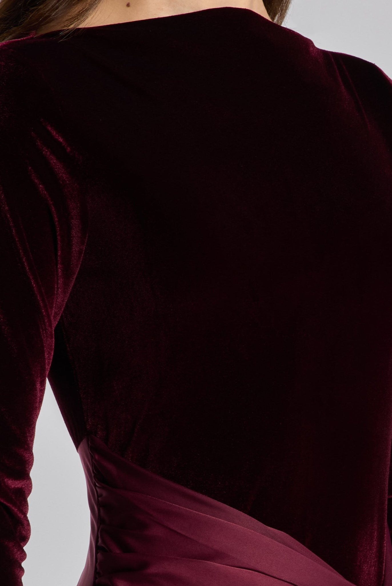 Burgundy Velvet & Satin Midi Dress with Twisted Waist - shopaleena