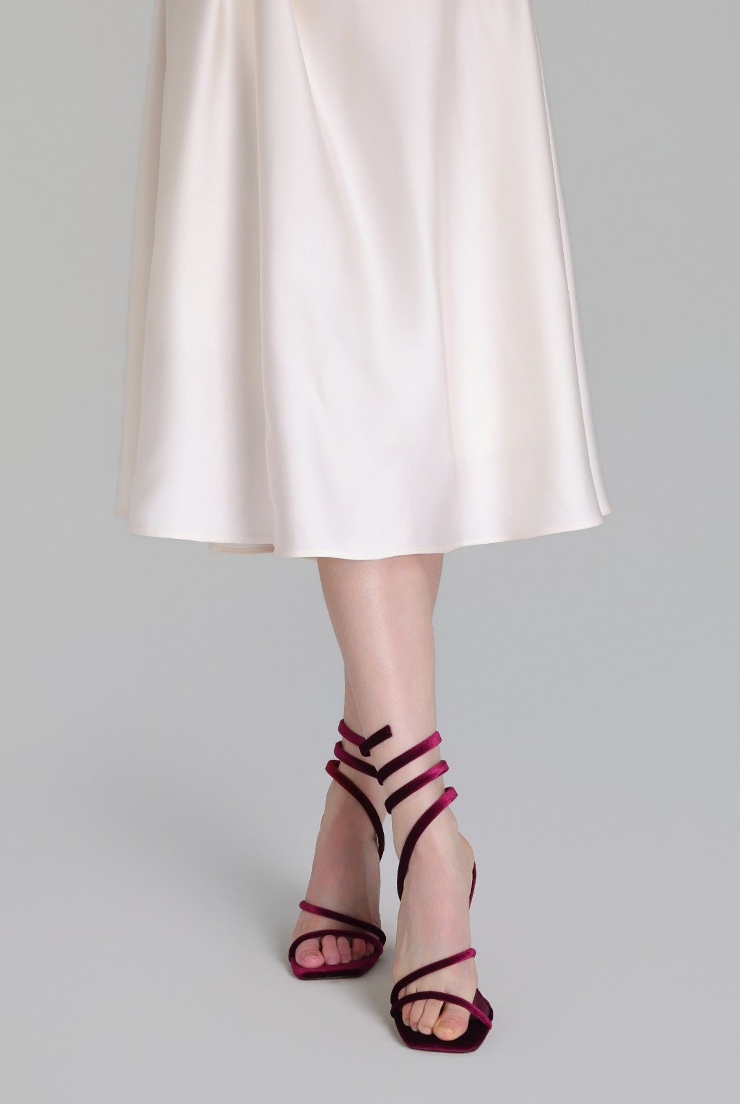 Burgundy Velvet Spiral Strap High Heel Sandals - shopaleena