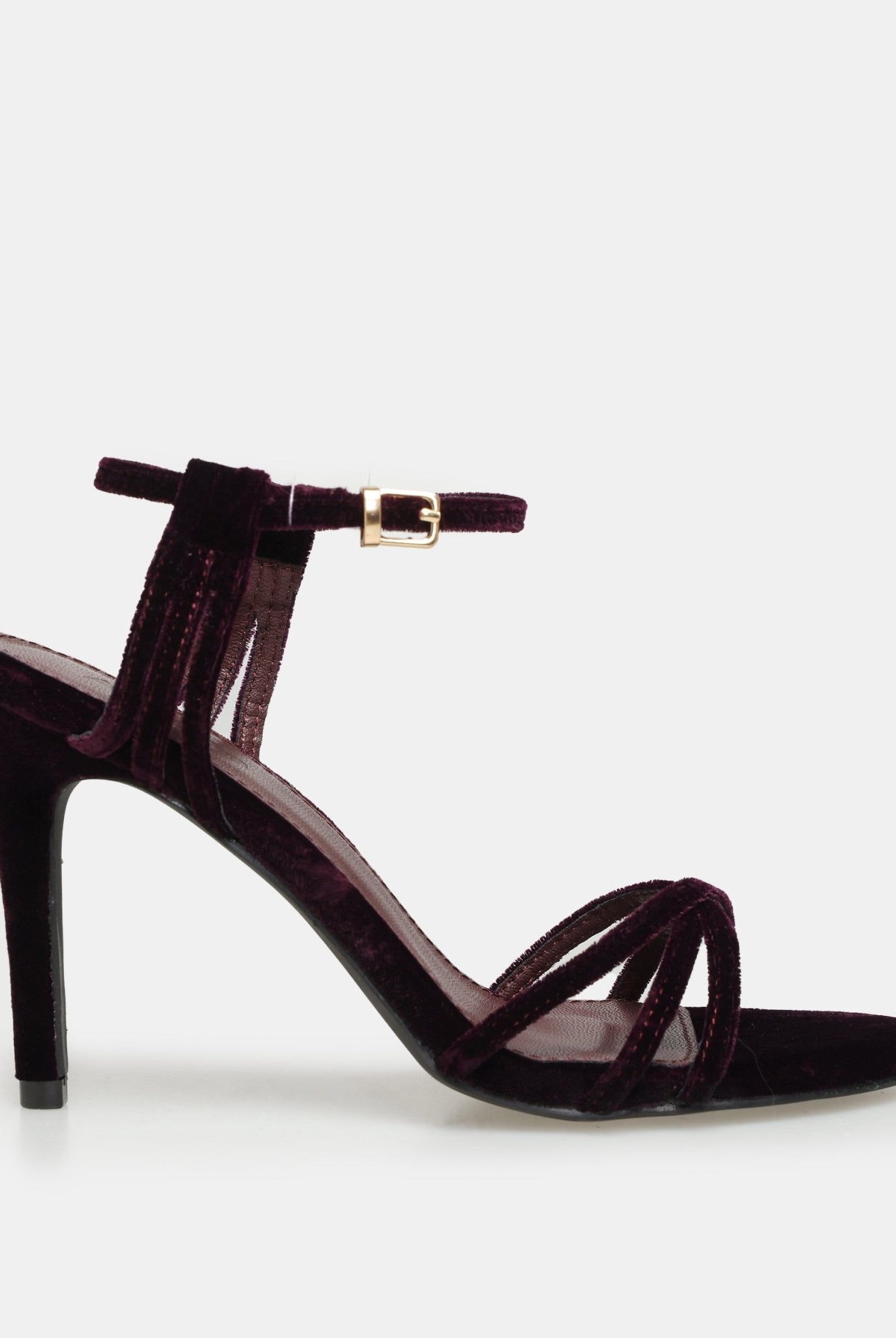 Burgundy Velvet Strappy High Heel Sandals - shopaleena