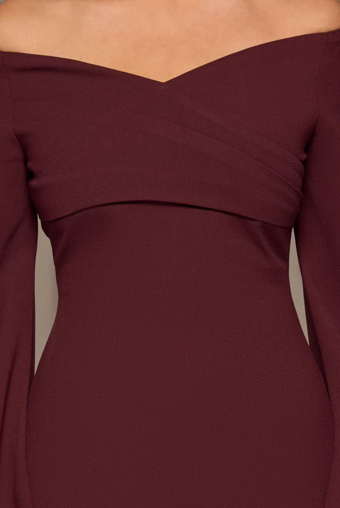 Burgundy Wide V Neck Crepe Maxi Dress - shopaleena