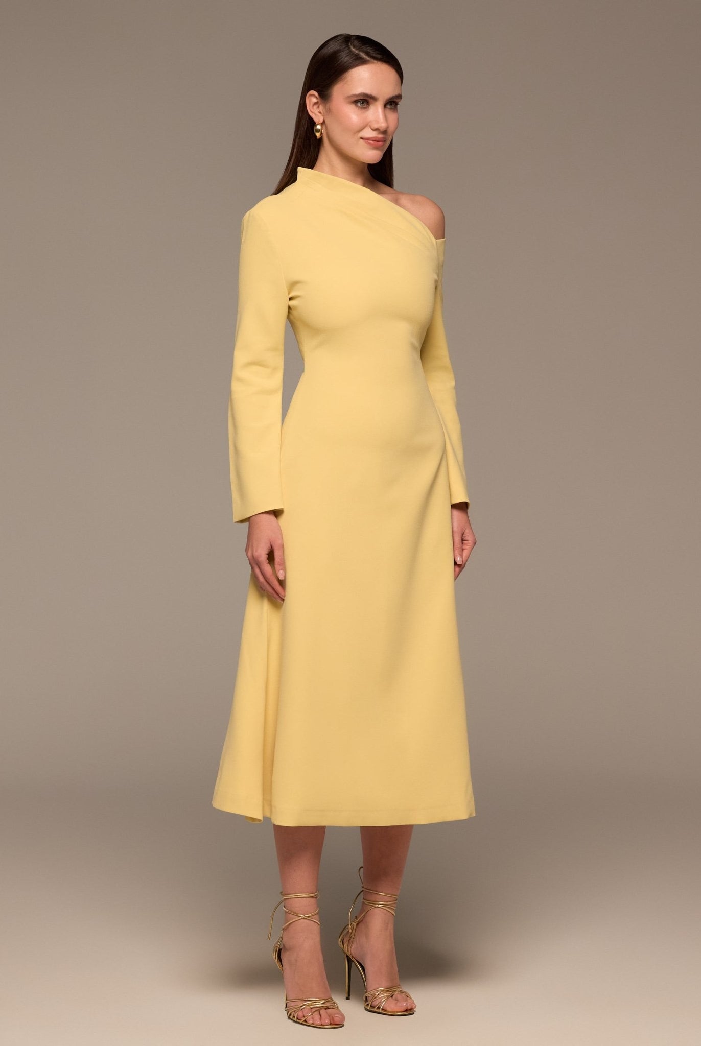 Butter Yellow Bare Shoulder Crepe Midi Dress - shopaleena
